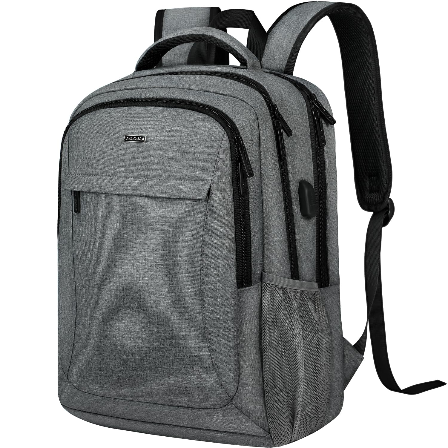 VoovaVoova Travel Laptop Backpack for Women & Men, Lightweight Business Rucksack Work Bag with USB Charging Port, Anti Theft Backpack Waterproof Slim School Rucksack Fits 15.6 Inch Laptop, Grey