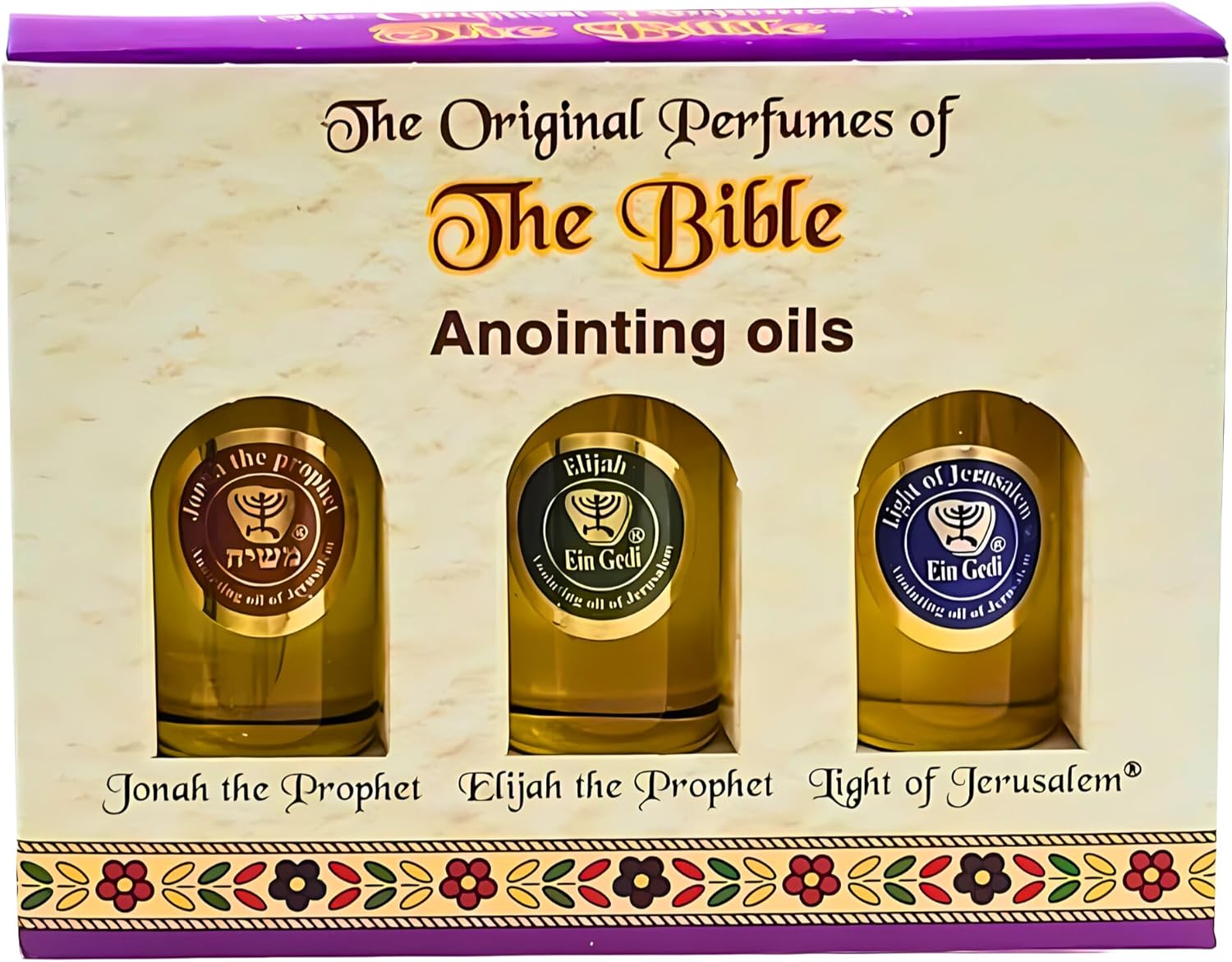 Set of 3 Anointing Oils from Holyland, with Essential Oils of The Bible - Recommended for Spiritual Gift, Religious Gift, Meditation, Prayers and Blessings. (Set of 3, Prophets & Jerusalem)