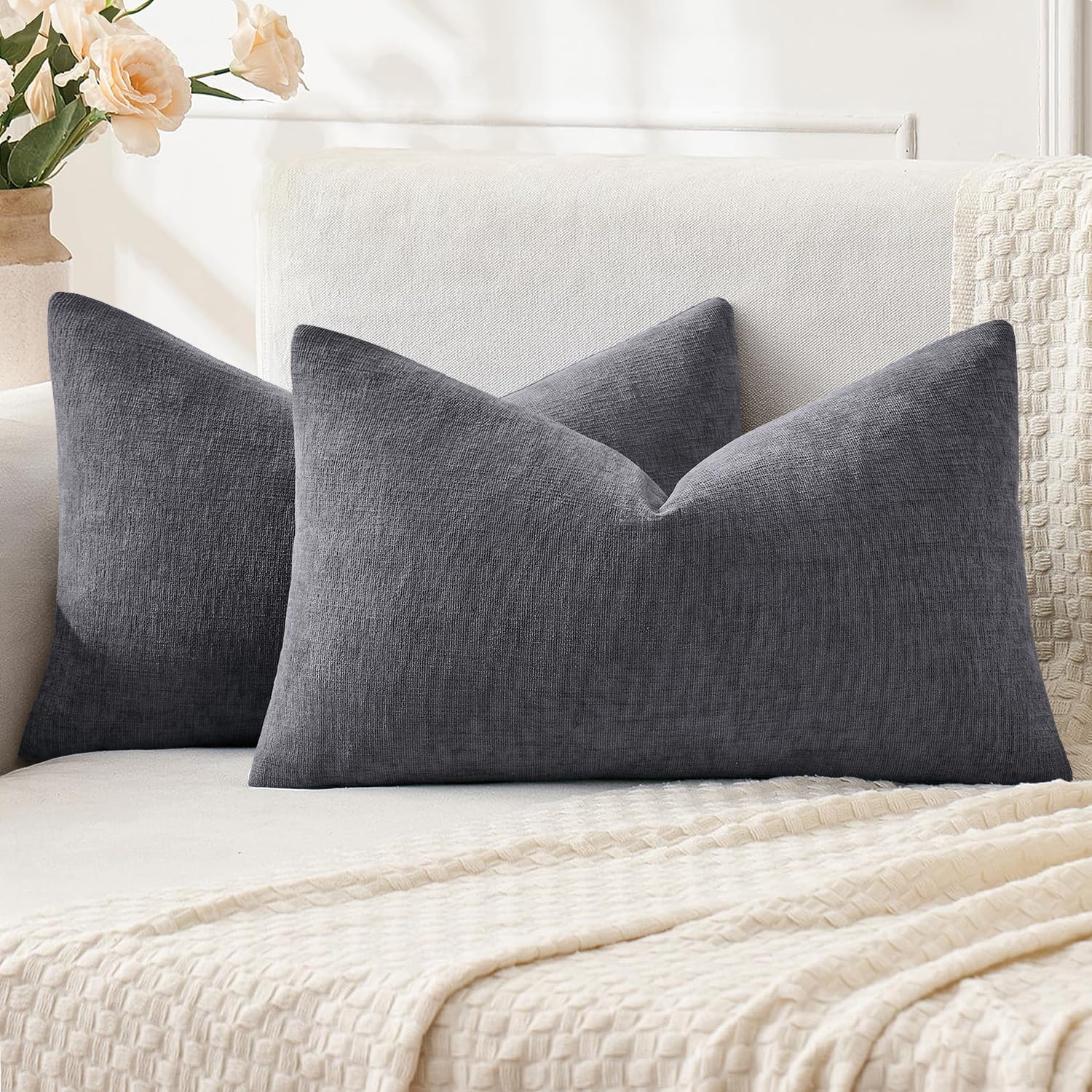Amazon.com: MIULEE Grey Chenille Couch Lumbar Throw Pillow Covers