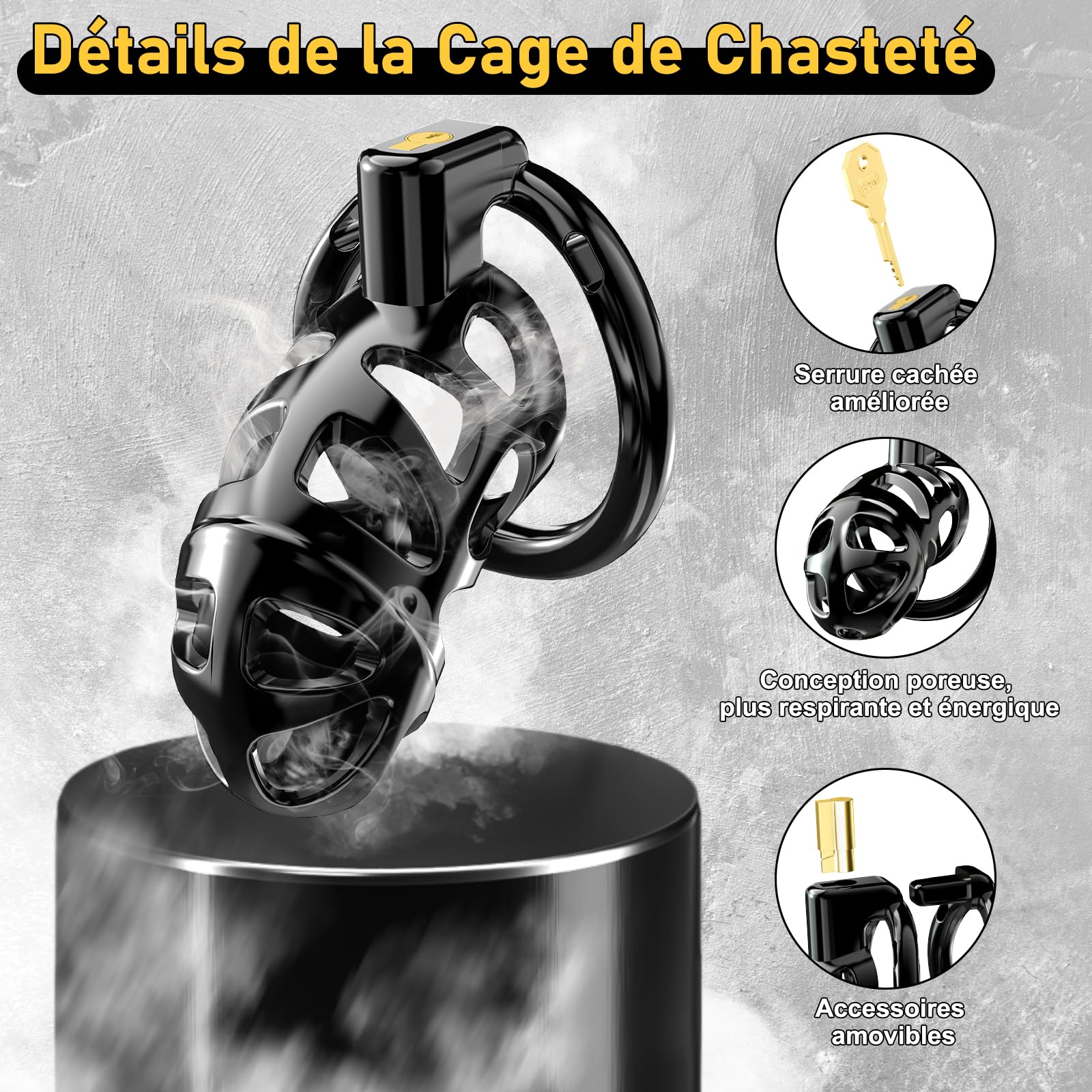 Cages de Chasteté Nouvelle Version de Gethorny - Cage à Pénis 3D Légère avec 3 Tailles Anneaux de Pénis Amovibles pour Empêcher L'érection, Bondage SM avec Ceinture de Chasteté Sex Toýs Couple