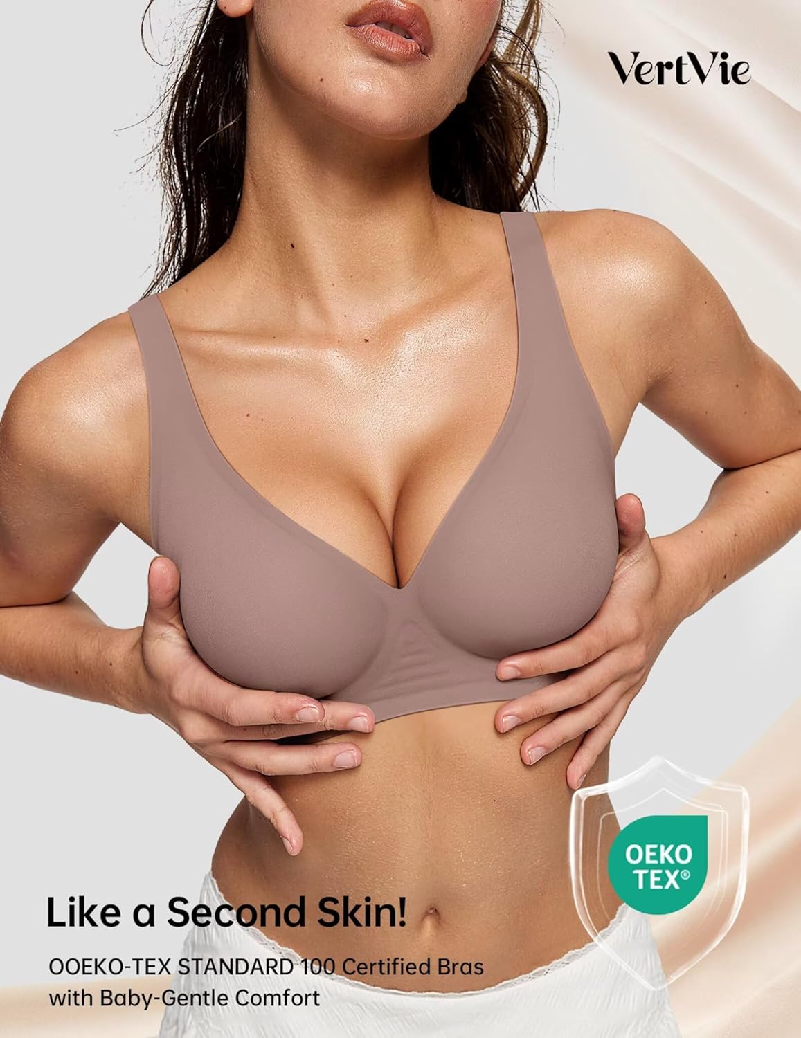 Vertvie Jelly Wireless Bras for Women Push Up Plunge Seamless T-Shirt Bras No Underwire Supportive Full Coverage Bralettes - Image 4