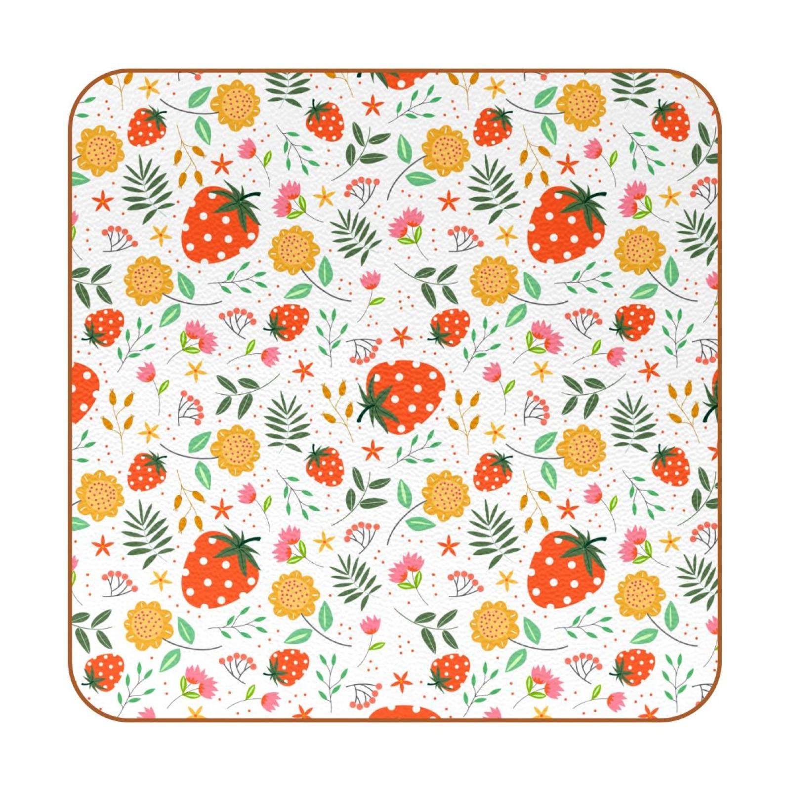 Dessous de verre carrés fraise antidérapants faciles à nettoyer pour verre
