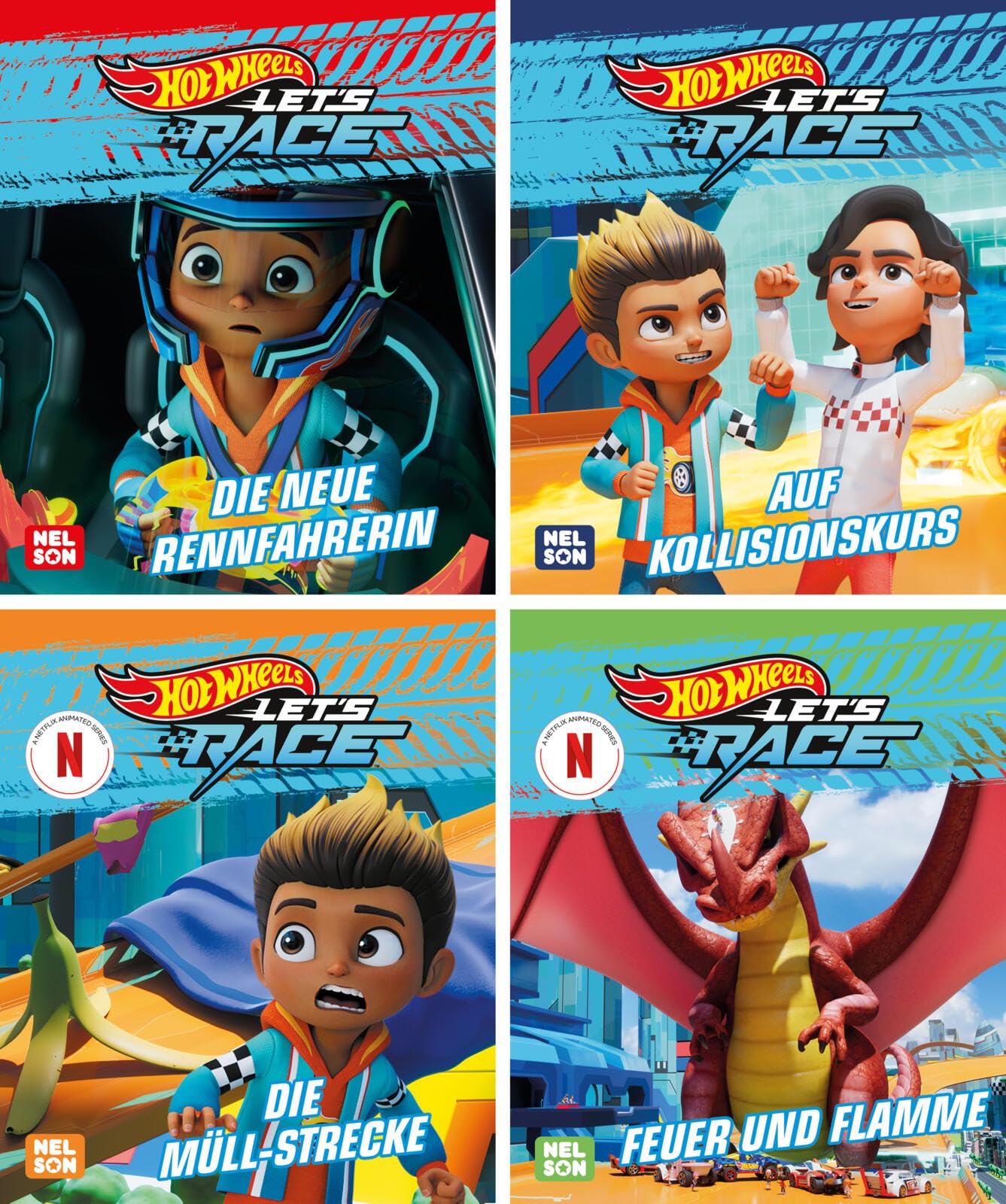 Nelson Mini-Bücher: 4er Hot Wheels 1-4: 4er Set | Vier kleine Bücher ab 3 Jahren mit Geschichten aus der Netflix-Serie Hot Wheels Let's race