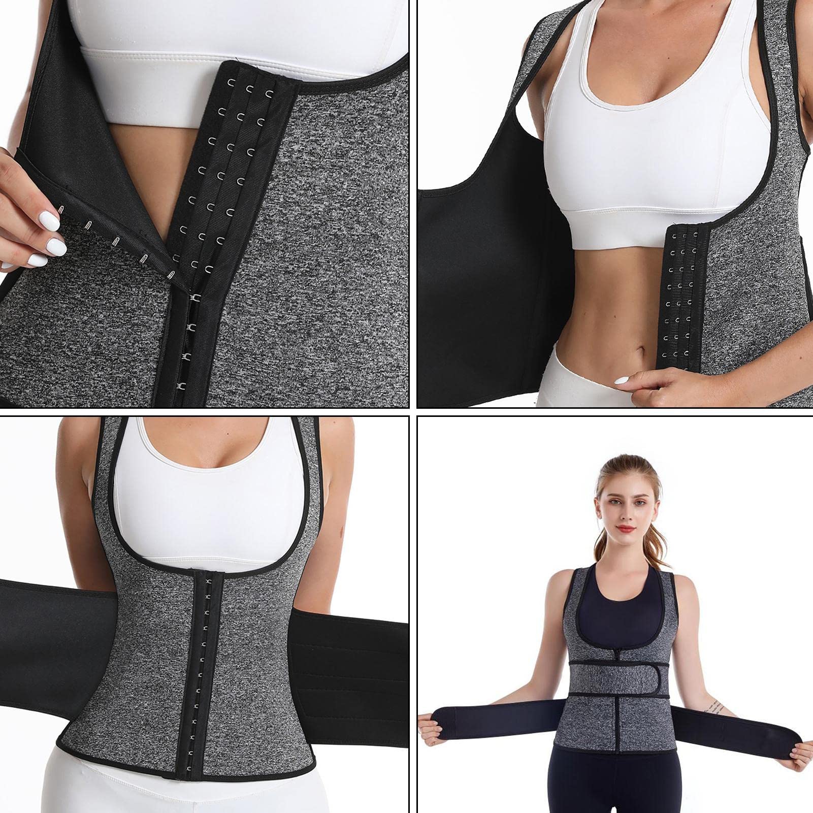 Damska kamizelka trenera talii,Cincher Gorset Fajas Potrójne pasy Tank Top Zipper Vest | Oddychaj?ca elastyczna wyszczuplaj?ca bielizna modeluj?ca si?owni?, ?, bieganie, taniec, jazd? Pologmase
