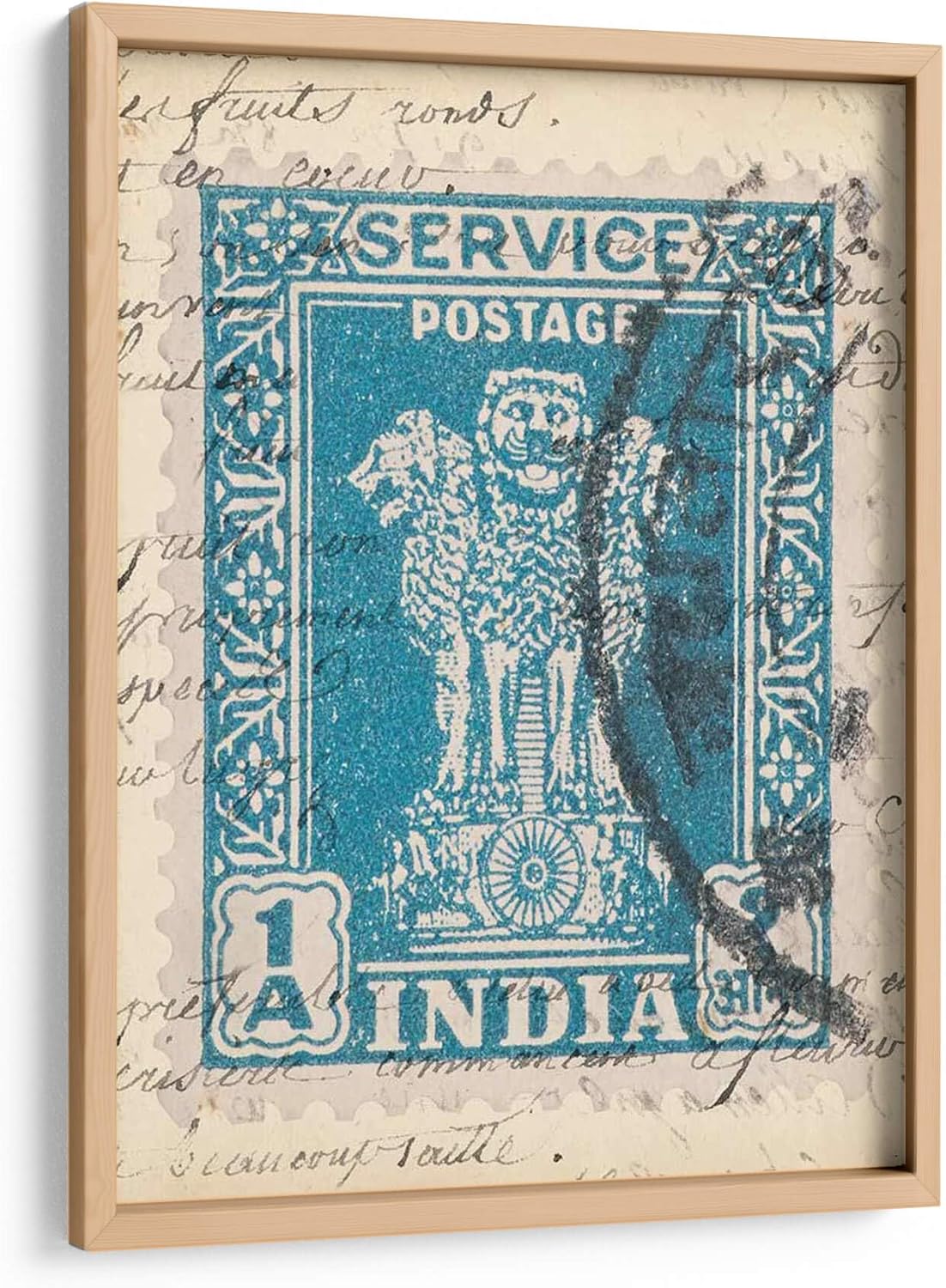 Canvas Lab | Vintage Stamp I by Vision Studio | 17 x 23 in | Fine Art Framed Print, Frame Color: Natural | Travel, Vintage | Wall Decor for Bedroom, Living Room or Office
