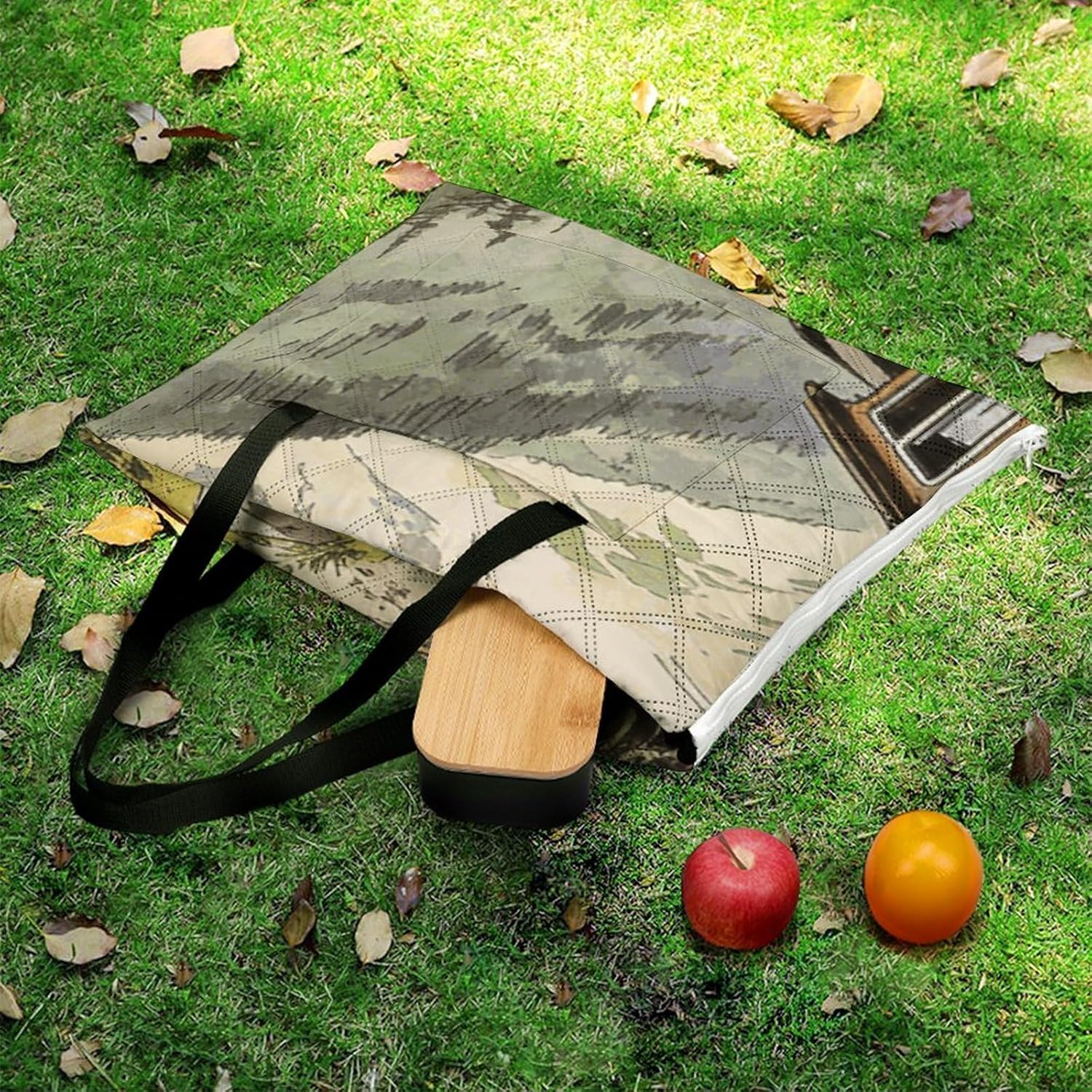 Train Picnic Blanket with Zipper Water Resistant Sand Free Picnic Mat Washable Foldable Easy Carry Beach Blanket for Lawn Beach Hiking Camping