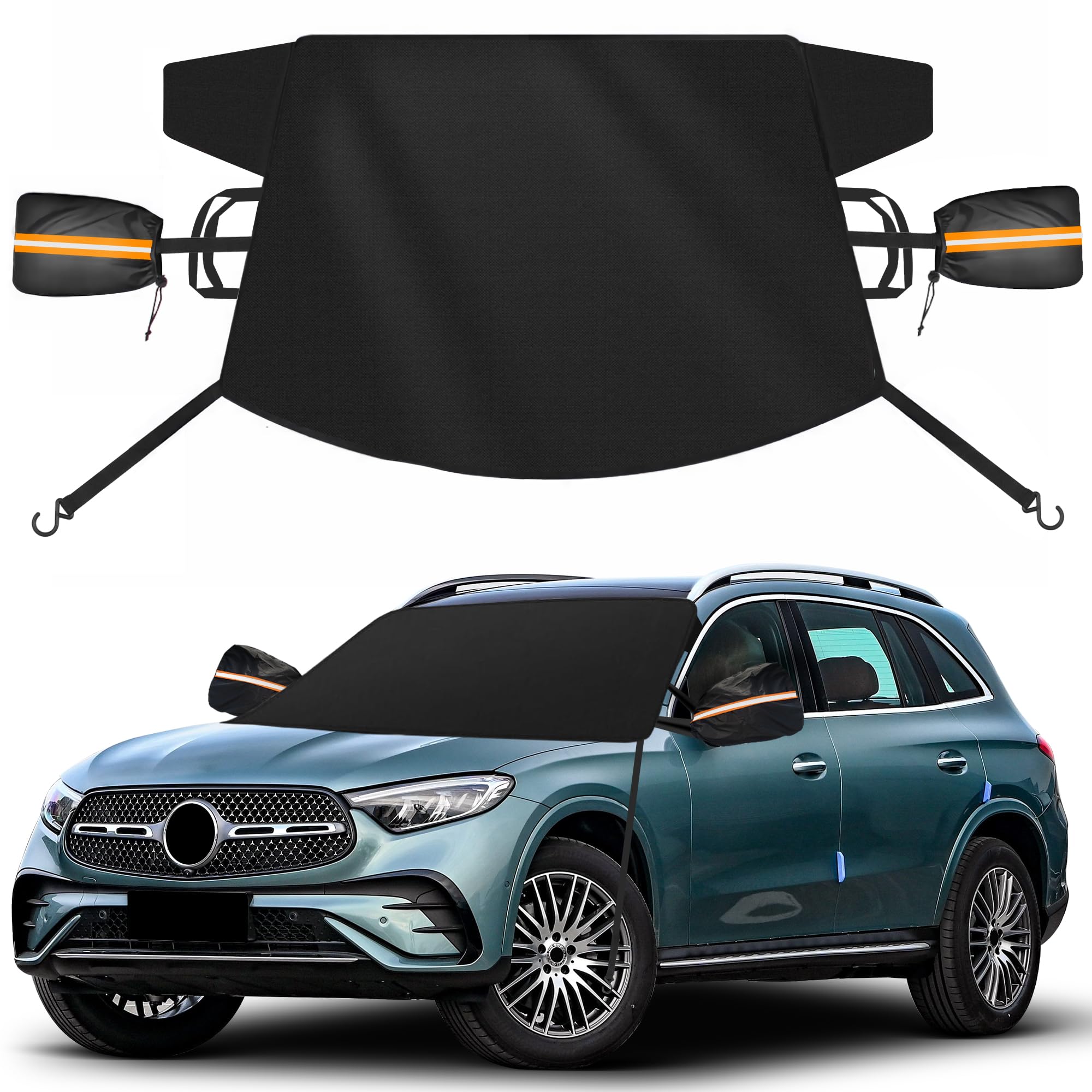 KXQ - Funda para parabrisas contra hielo y nieve, tela Oxford 600D mejorada, para parabrisas, nieve, para coche, sedán, SUV compacto, 65 x 52 pulgadas