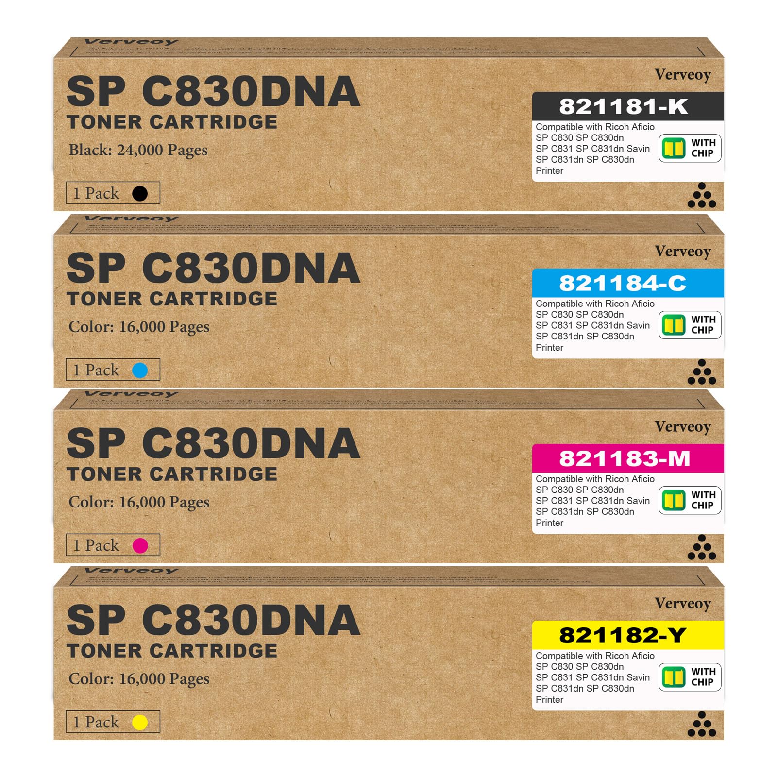 Photo 1 of Verveoy Compatible Toner Cartridge Set for Ricoh SP C830DN/C831DN (4-Pack)