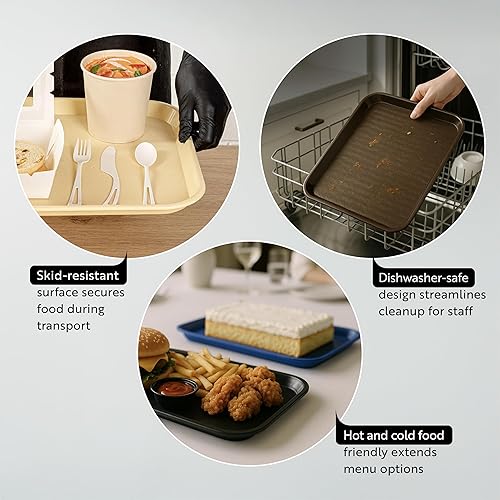 Miniatura 3 de Restaurantware RW Base - Bandejas de comida rápida de 10 x 14 pulgadas, 10 bandejas resistentes para cafetería, bandejas de plástico azul ligeras,