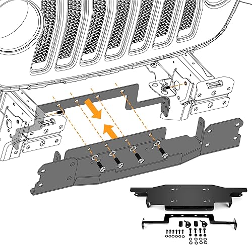 Miniatura 2 de Wsays Kit de soporte de montaje de cabrestante de 13,000 libras para parachoques delantero, placa de montaje compatible con Jeep Wrangler JL/JLU y