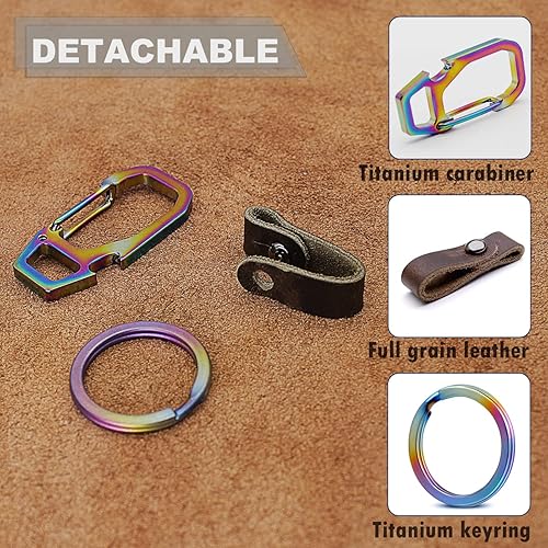 Miniatura 3 de Clip de mosquetón para llavero, clips de titanio resistente, llavero de cuero, abrebotellas, llaveros para mujeres y hombres