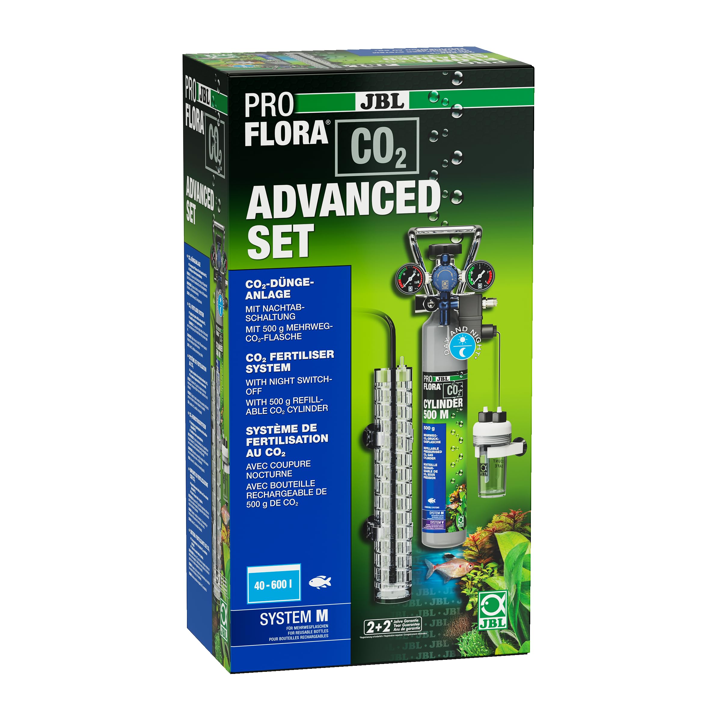 JBL PROFLORA CO2 Advanced Set M - Juego Completo de Fertilizante de CO2 para 40-600 l, con Apagado Nocturno, 2 manómetros, Botella Reutilizable y Accesorios
