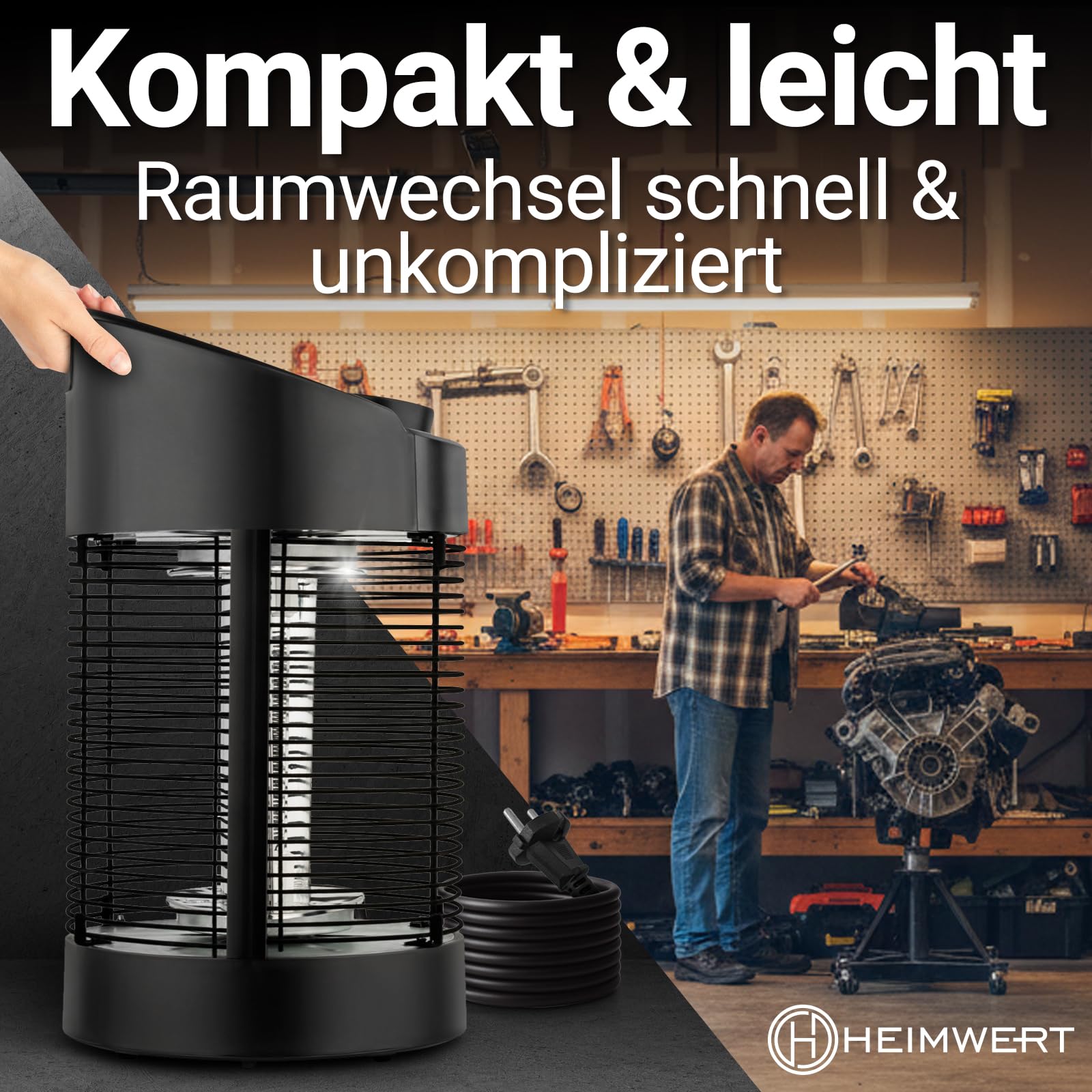 Heimwert Stufa a infrarossi – Riscaldamento istantaneo per terrazza e interni, mobile ed efficiente, silenzioso e anallergico, molto buono (altezza 41 cm)