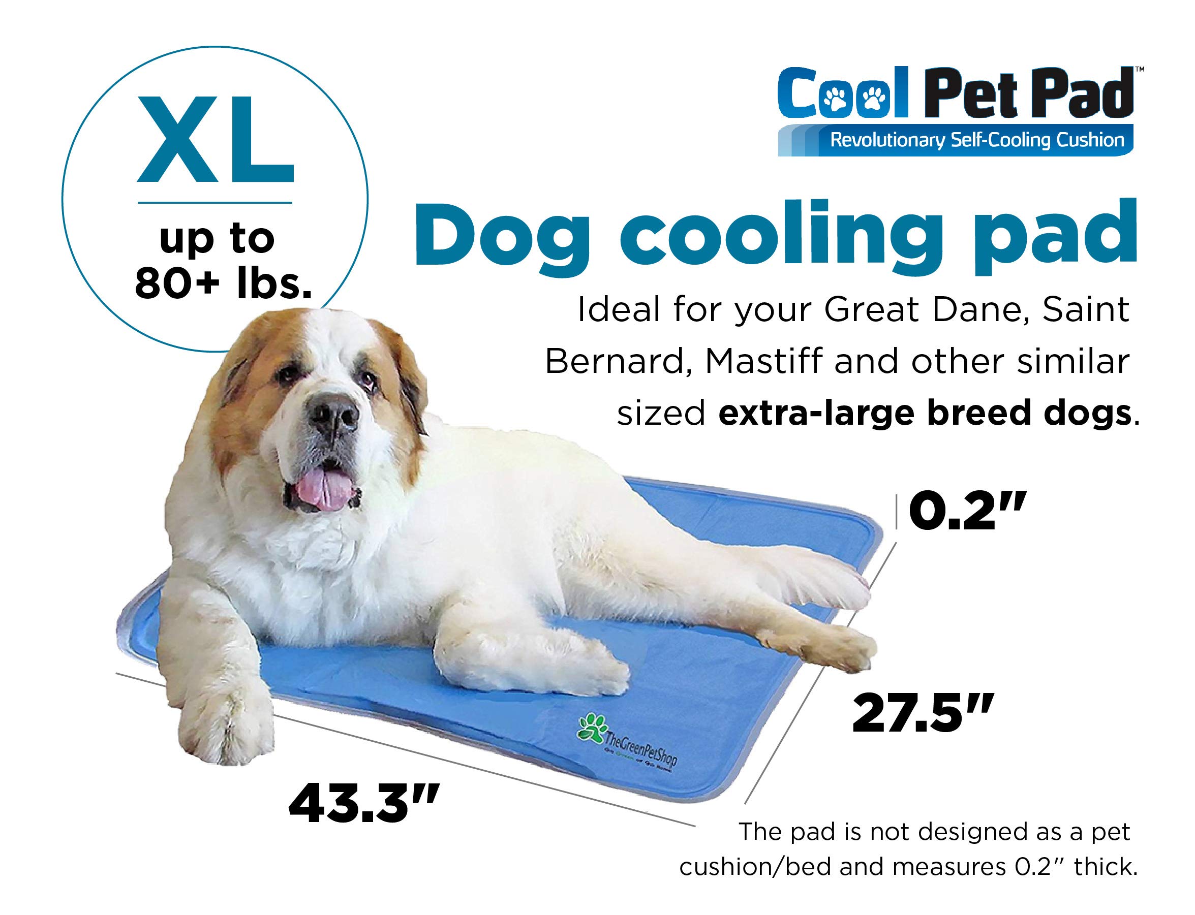 The Green Pet Shop Dog Mat, Extra Large - Pressure Activated Cooling Pad,  (80 Plus Lb.) - Non-Toxic Gel, No Water or Electricity Needed for This XL