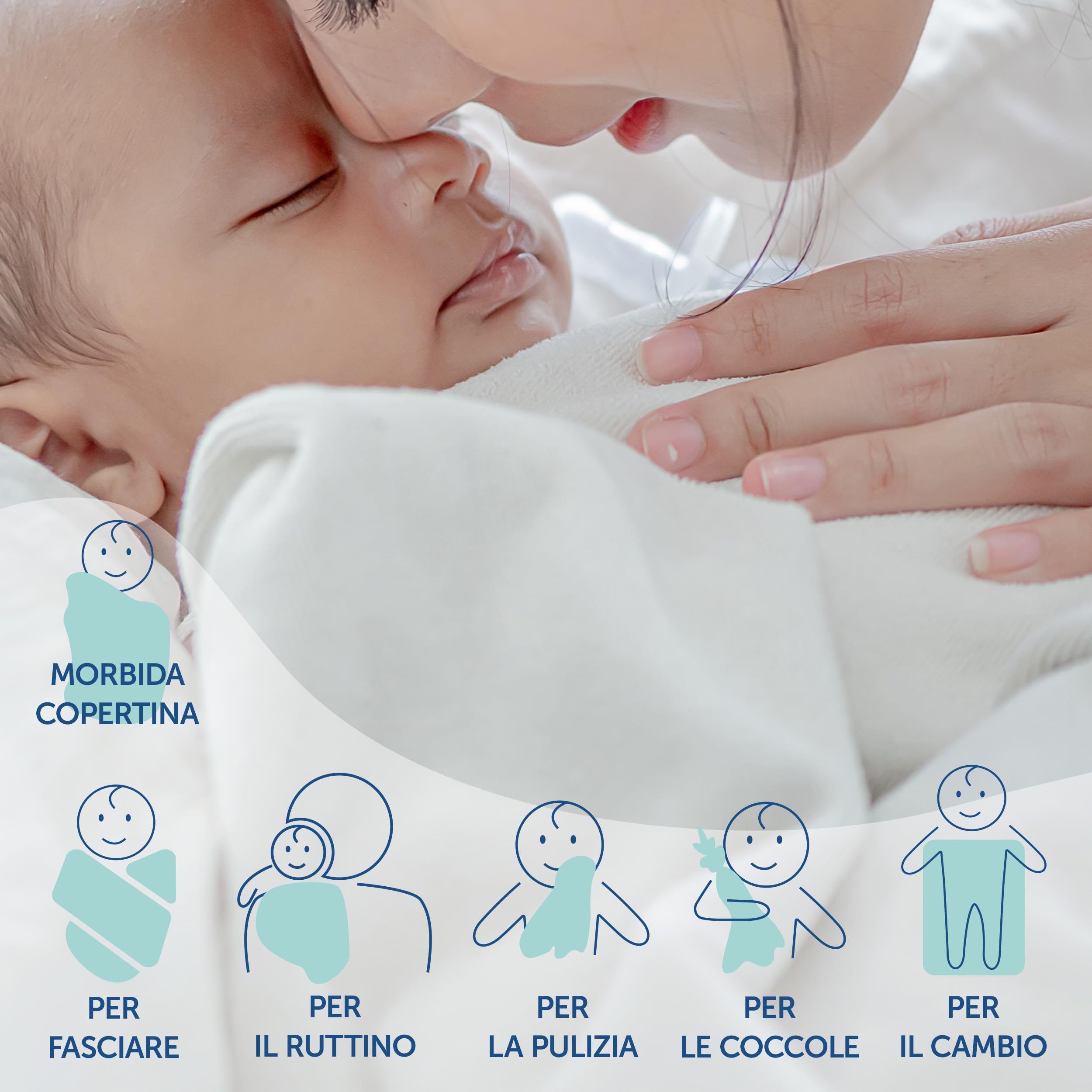 Mussole Neonato 80x80 5 Pezzi Oeko-Tex Standard 100 Teli Assorbenti Bianco