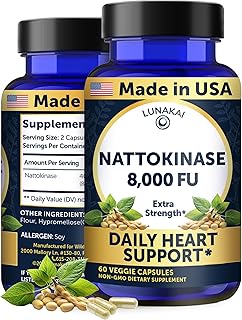 Lunakai USA Made Nattokinase Supplement – 400mg Natto Enzyme, 8000 FU per Serving – Heart & Circulation Support – Non-GMO, 60ct, 4000 FU Capsule