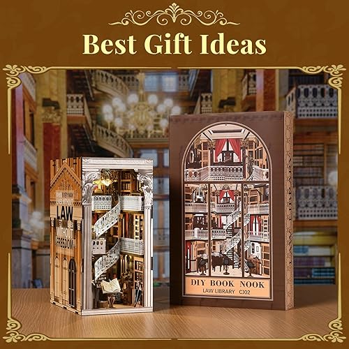 Miniatura 167 de Kit de rincón de libros en miniatura, rompecabezas de madera 3D con luz LED para decoración de estantería (más allá de la biblioteca)