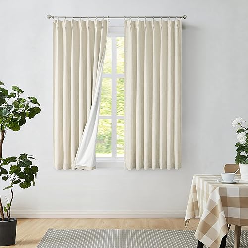 Sand Pinch Pleat Blackout Curtain Panels with Full Blackout Liner Thermal Insulated 100 Room Darkening Window Treatment Drapes with Back Tab for Living Room Bedroom with 9 Hooks, 40"x63"x2