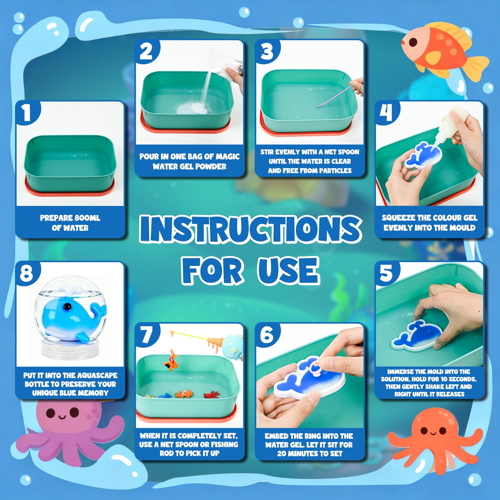 JONRRYIN Acqua Gel Set Creativo, 62 PCS Magico Water Elf Kit con 16 Formine, Gel D'acqua Magico Che Brilla al Buio Kit Elfi Magici Regalo per Bambini 4+