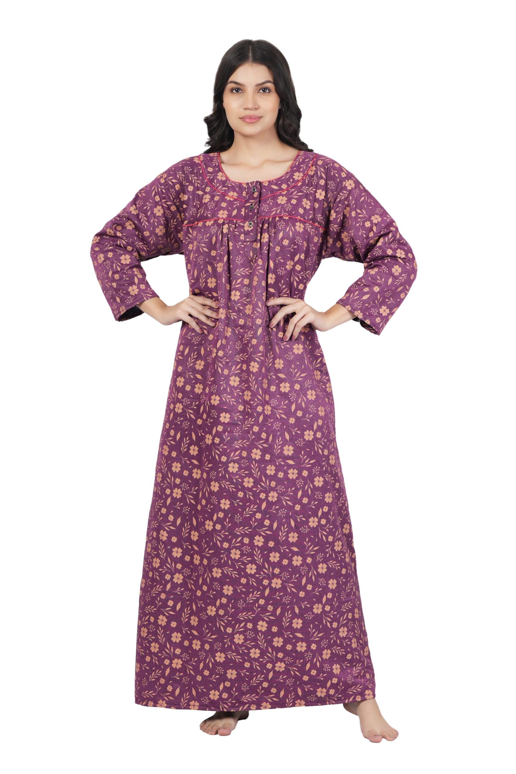 Ladies Winter Wear Wollen Printed Nighty/Nightgown Maternity Nighty-image-19