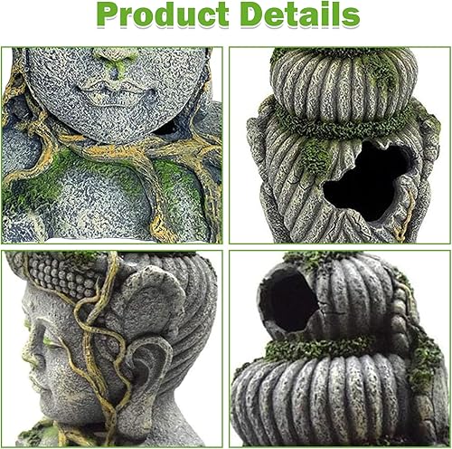 Miniatura 4 de Hamiledyi Estatua de cabeza de Buda para decoración de acuario, escondite de peces de resina, cueva de Betta para pecera grande, adornos para