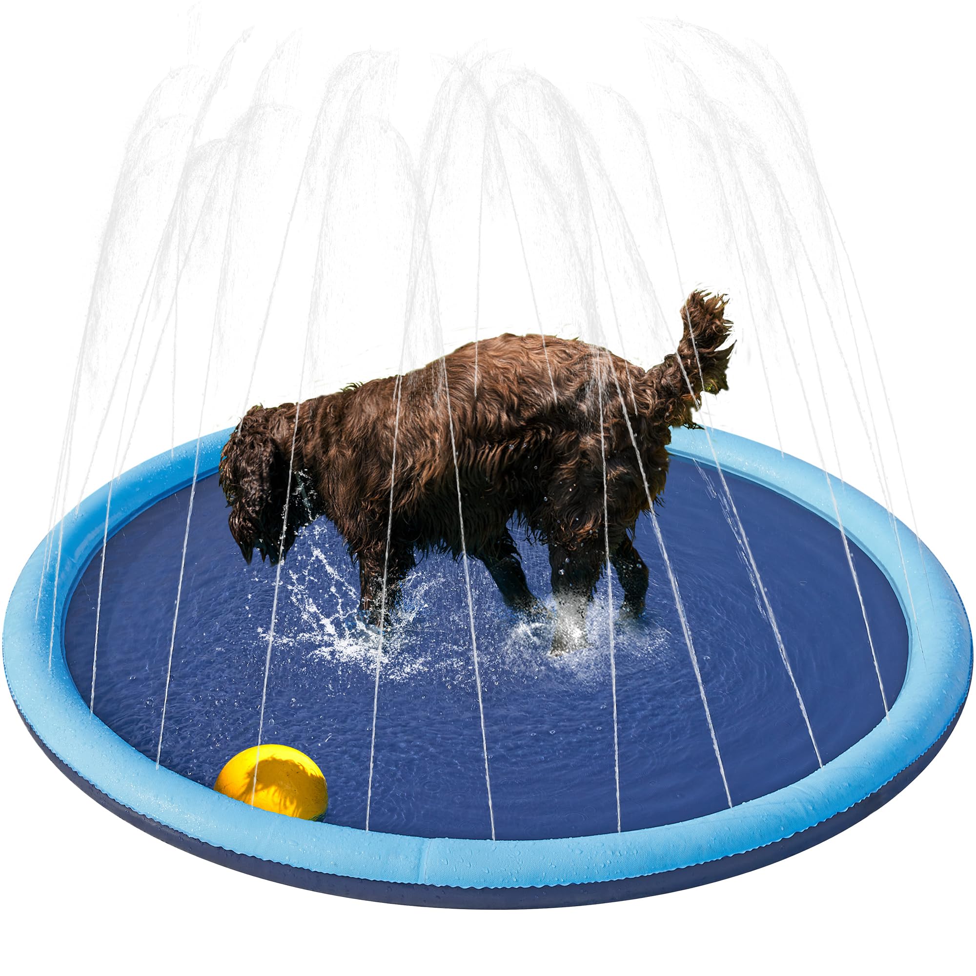Yaheetech Hundepool 150cm, Faltbarer Splash Sprinkler Pad, 0.58mm Verdickt Wasserspielmatte, Anti-Rutsch & 4 Flicken, Hunde Wasserspielzeug Hundeplanschbecken, Sprühmatte Sprühkissen für Sommer Garten