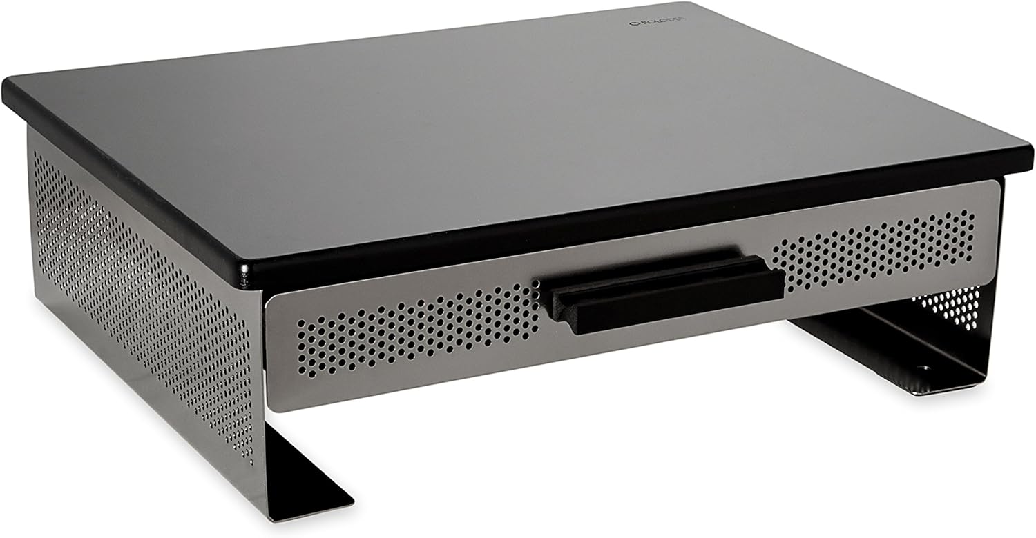 Rolodex Punched Metal and Wood Monitor Desk Stand, Black and Gunmetal (82447)