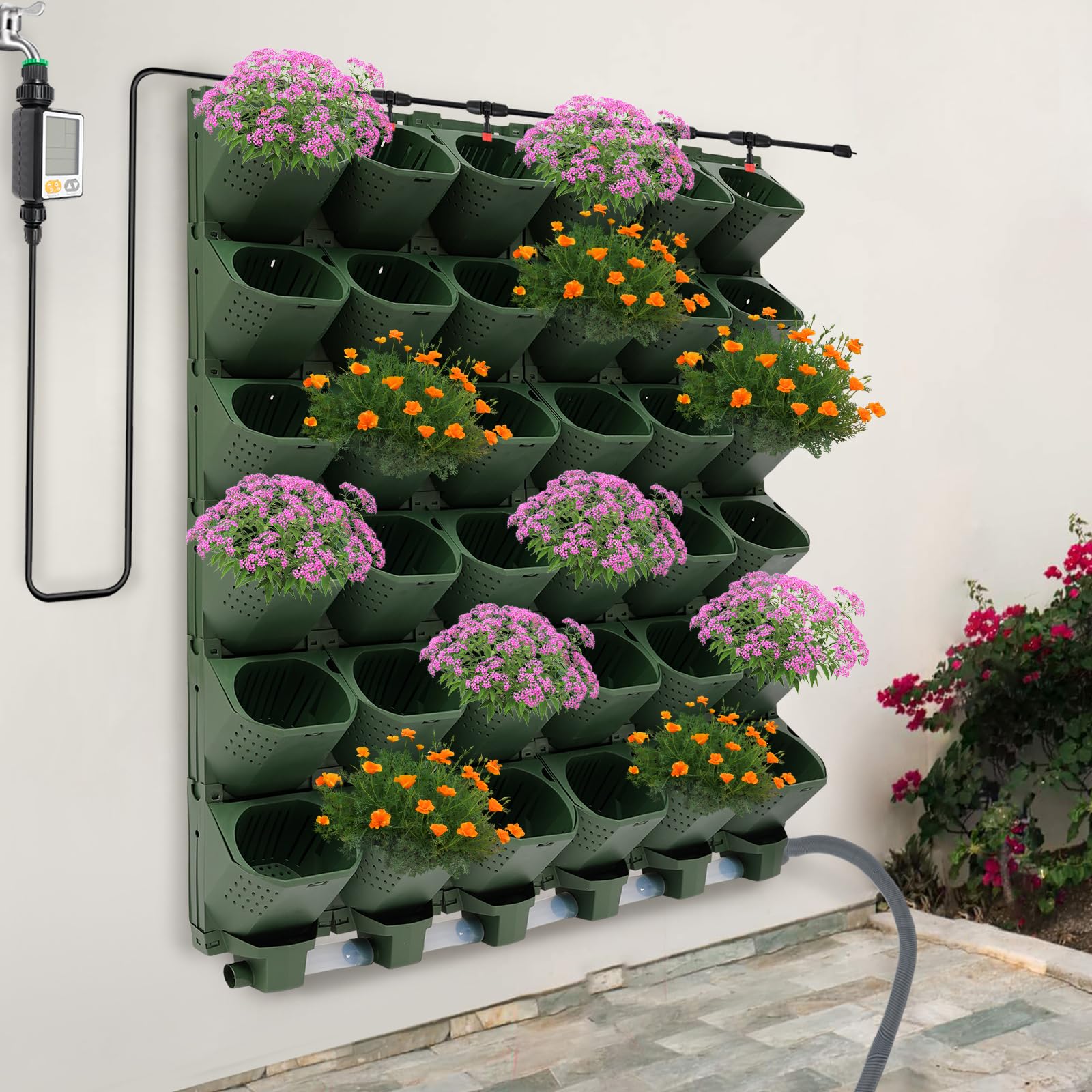 Macetero vertical colgante de pared con sistema de riego automático, 36 bolsillos, pared vertical para jardín, terraza (verde)