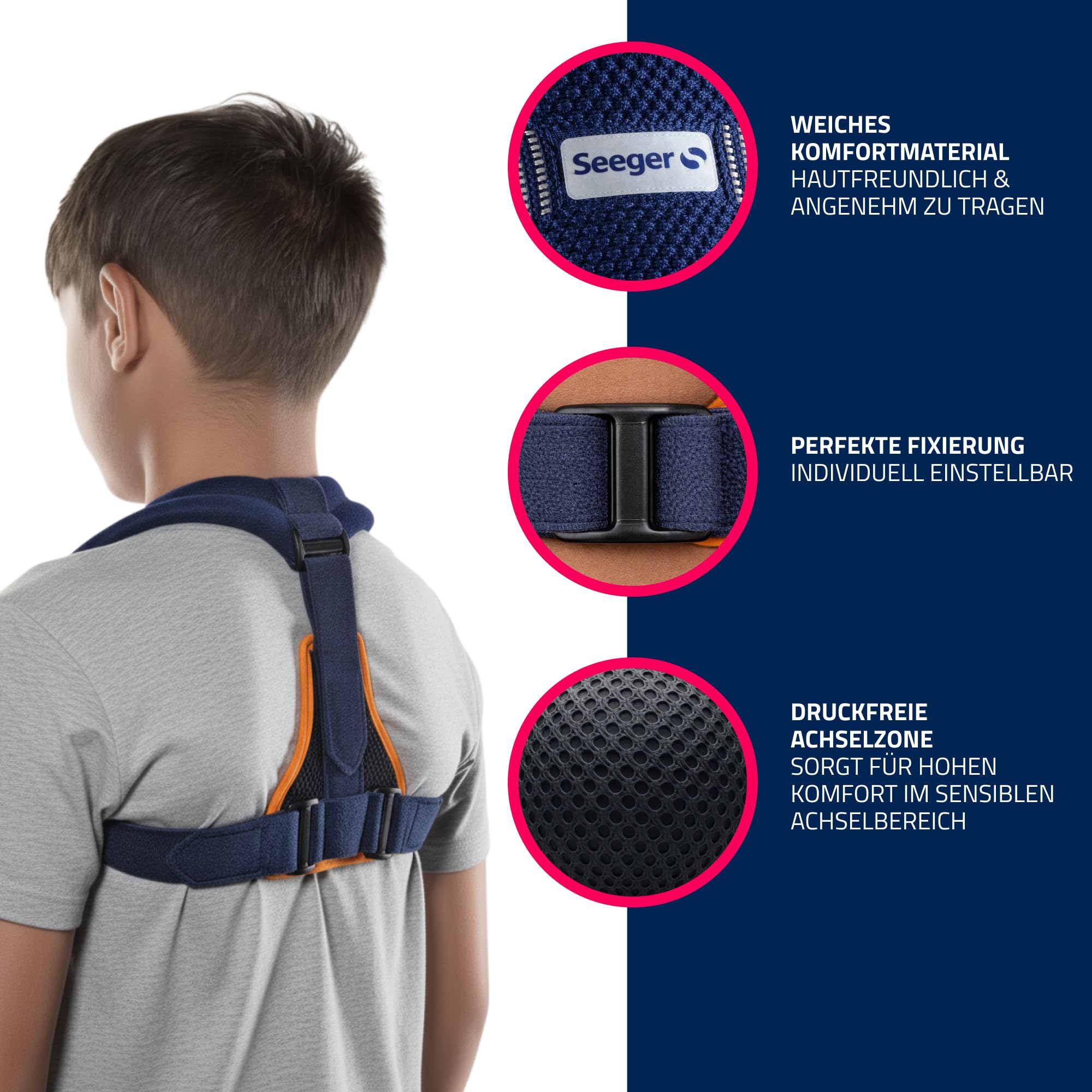 Seeger Rücken Geradehalter & Haltungskorrektur – Rückenstützgürtel für Kinder, Schultergurt Haltungskorrektur für geraden Rücken, Clavicula Bandage, verstellbar, Made in Germany