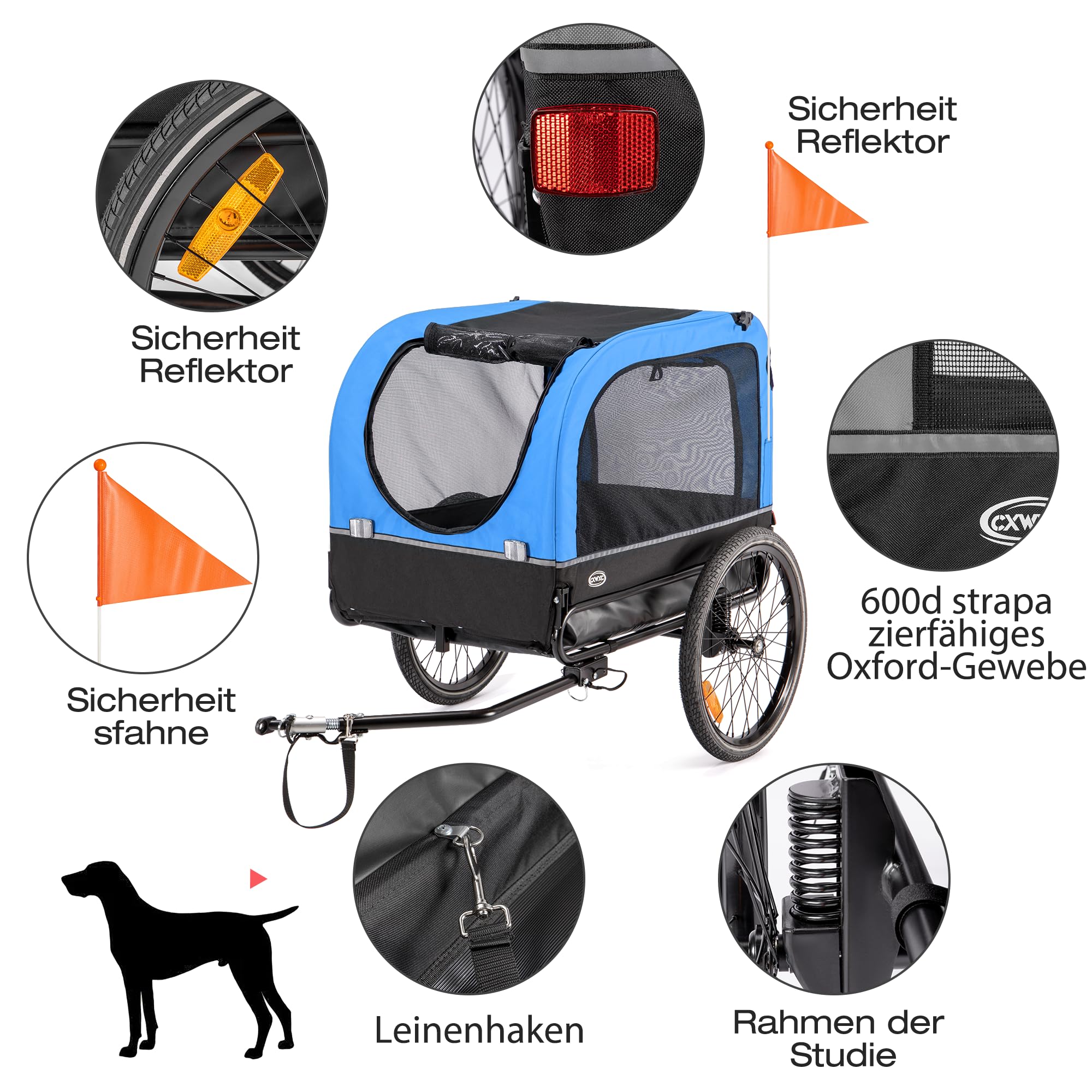 CXWXC Fahrradanhänger für Hunde 2 in 1 Fahrradanhänger & Jogger hundewagen mit Stoßdämpfer, Hundeanhänger Maximale Belastbarkeit 40KG/88LBS