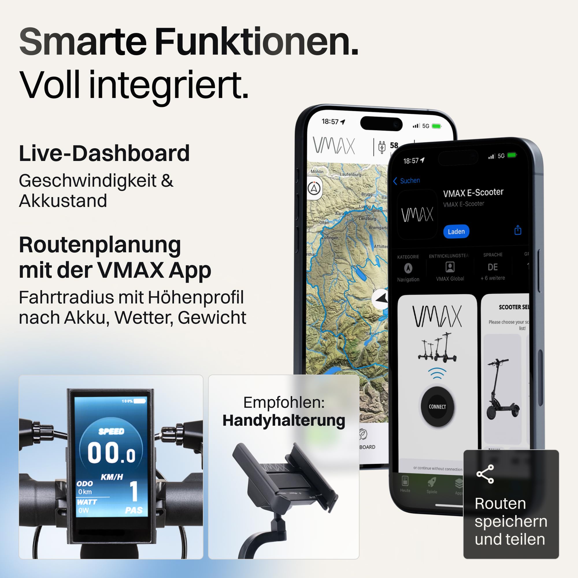 VMAX E-Scooter VX2 Extreme Serie, E-Roller mit Straßenzulassung in D, Bis zu 70 km Reichweite, 20 km/h Geschwindigkeit, bis 150 kg Traglast, Blinker, 500W Motor