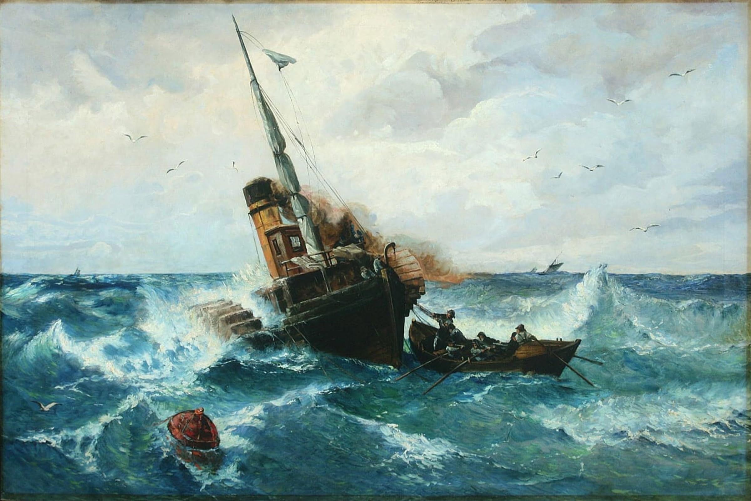 ARTXLXXBN Famous Prints Artwork Pictures Poster Painting Art Paddle Steamer in the Stormy Sea by Achenbach Artwork Landscape Pictures for Home Decor 60x90cm