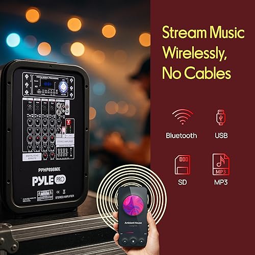 Miniatura 6 de Pyle Sistema de altavoces PA Bluetooth portátil – Kit de amplificador de 8 canales de 600 vatios con subwoofer de 8 pulgadas y tweeter de bocina de