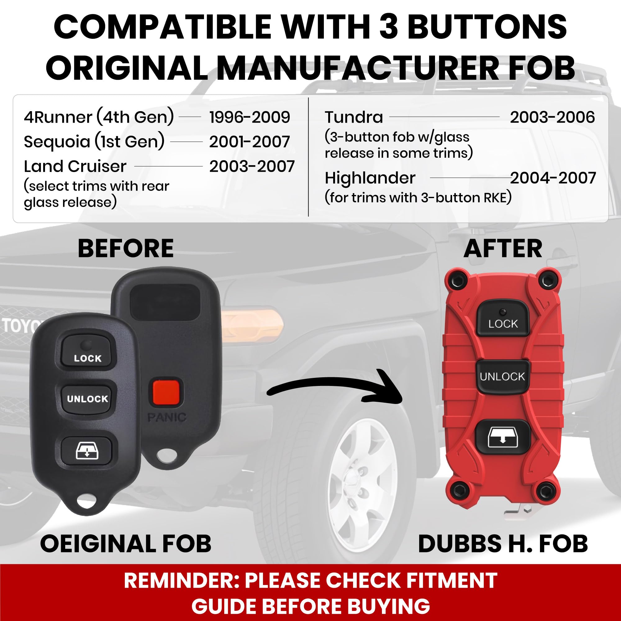 Toyota 4Runner Key Fob Cover - Heavy Duty 3 Button - Blaze