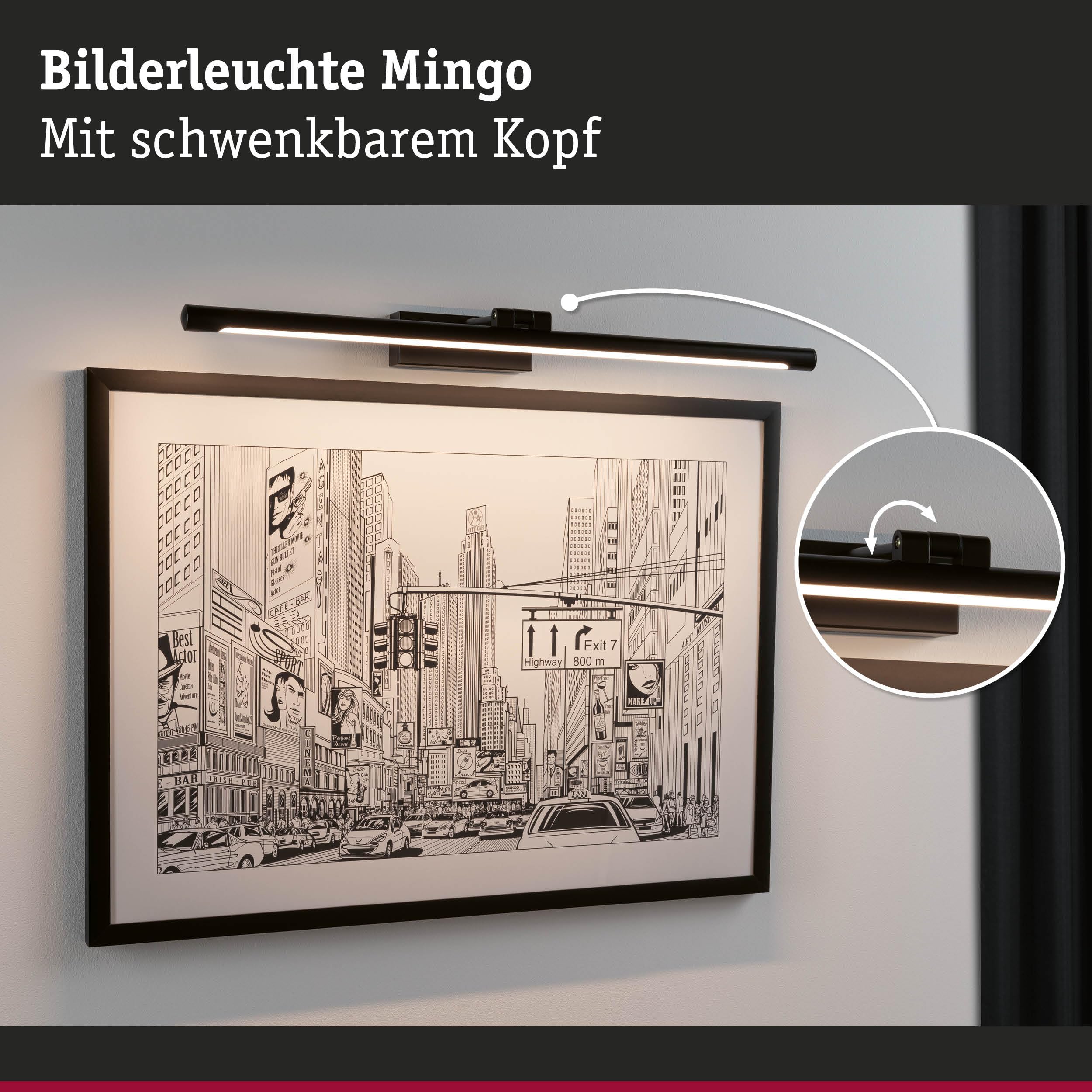 Paulmann 95565 LED Bilderleuchte Mingo 600mm incl. 1x11 W Warmweiß Schwarz Bildbeleuchtung Metall Beleuchtungssystem 3000 K