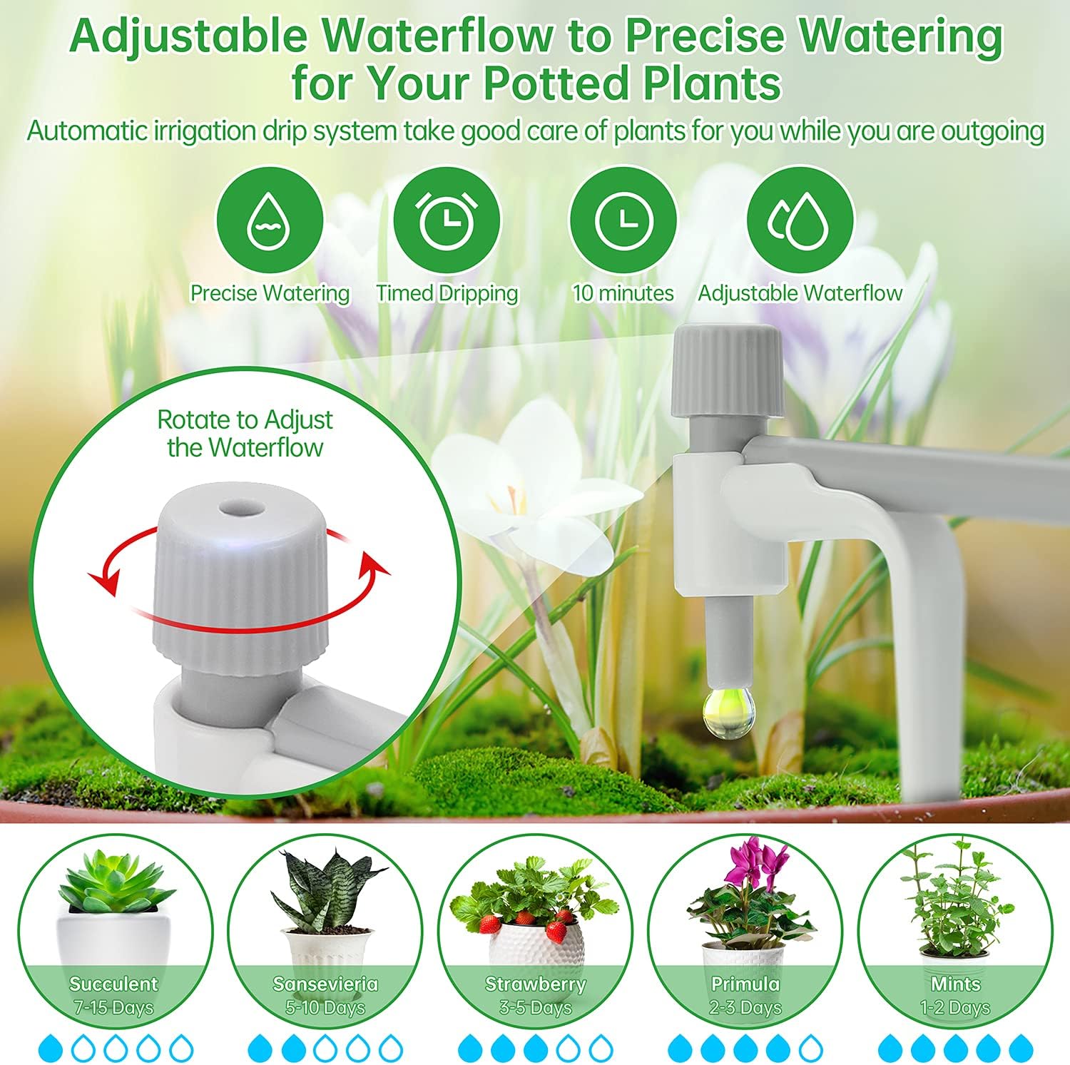 eSuperegrow Micro Automatic Drip Irrigation Kit,Solar Power Rechargeable Plant Watering System with Timer,Easy DIY Vacation Self Watering Device for Indoor&Outdoor Potted Plant(15~270 Days Duration) : Patio, Lawn & Garden