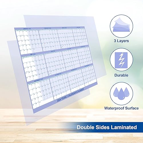 Miniatura 2 de Calendario de pared 2024 de 24 x 36 pulgadas, calendario de pared plegado de borrado húmedo y en seco, 12 meses, planificador anual anual anual