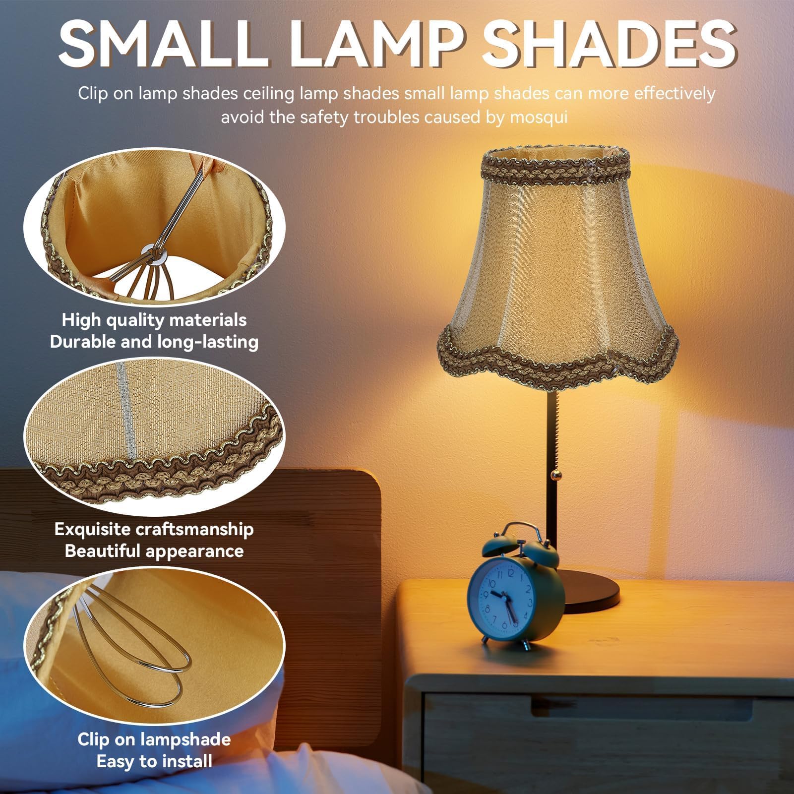 Paralume Tessuto Piccolo, Set di 6 Paralume per lampada in Tessuto di Fatto a Mano con Clip su Onde Inferiori per Lampadari Lampadario Lampada a Muro Luce da Tavolo,5.1x4.7x3.1 Pollici