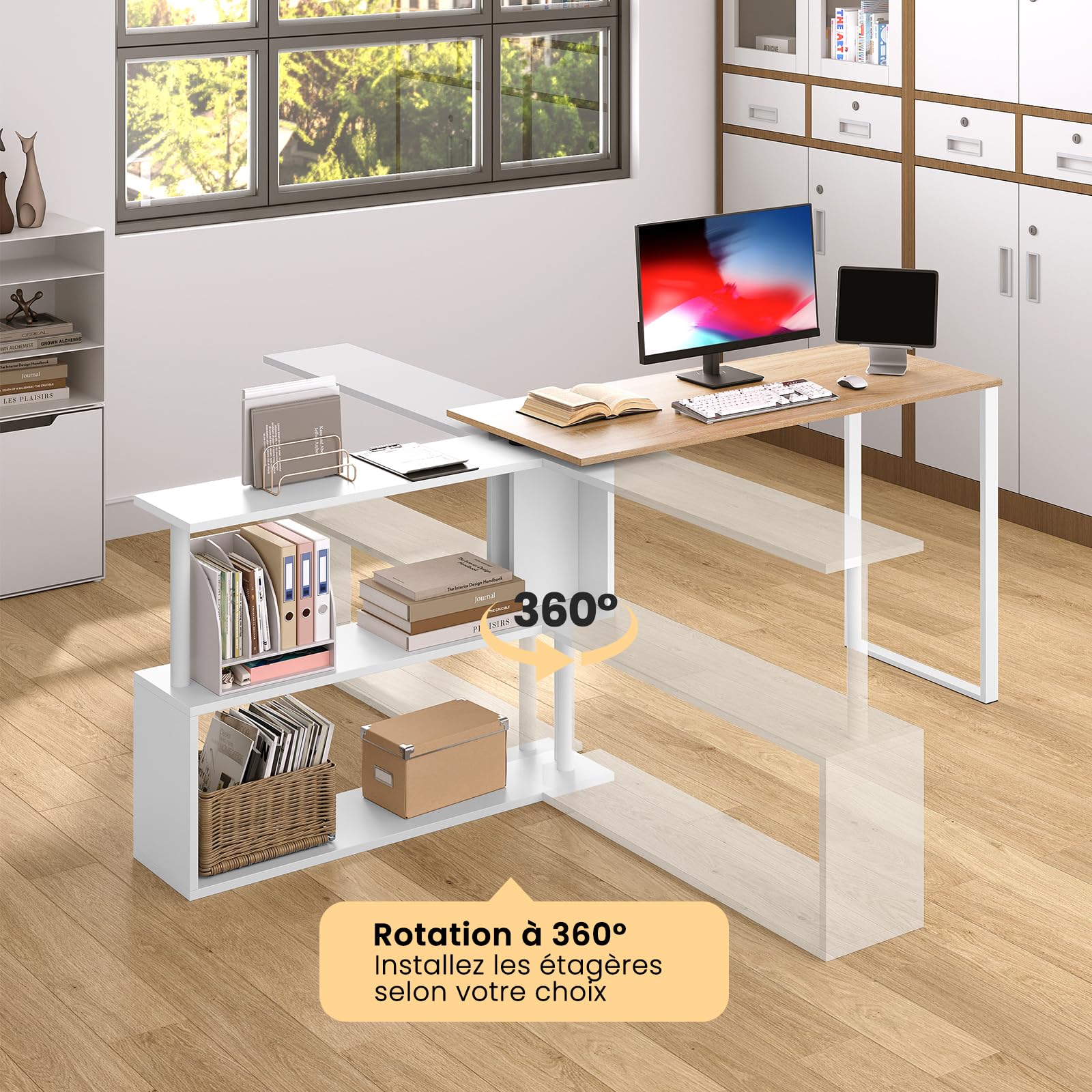 WOLTU Bureau d'angle en L, Table de Travail PC, Blanc