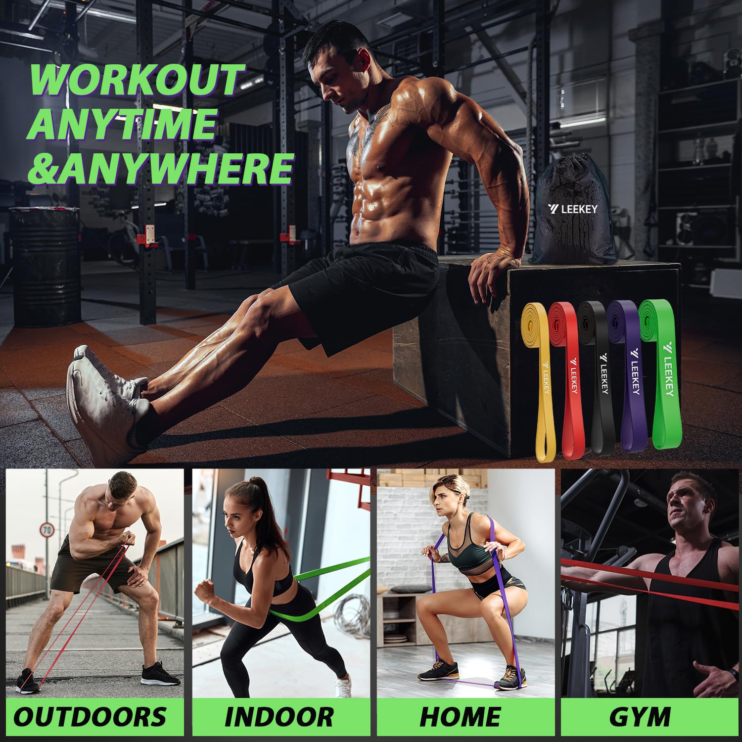 LEEKEY Bandas de resistencia, bandas de ejercicio, bandas de asistencia para dominadas, juego de bandas de entrenamiento, bandas para entrenamiento, banda para hombres y mujeres, entrenamiento de