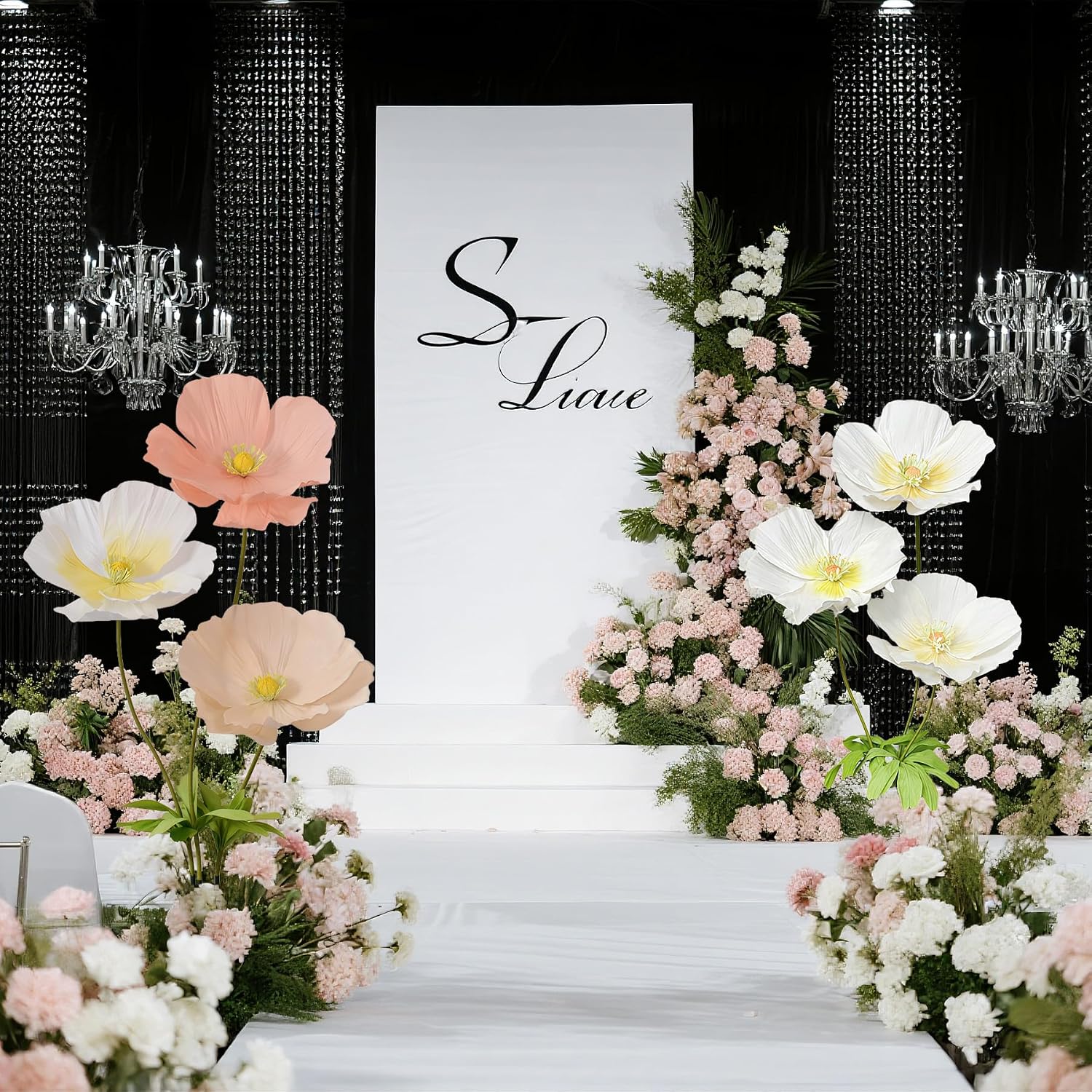 Artificial Flowers Decorations 5.58ft Fake Paper Poppy Flower for Standing Reception Wedding Arrangements Mother's Day Party Banquet Background Decor (Dark Color Scheme) image 4