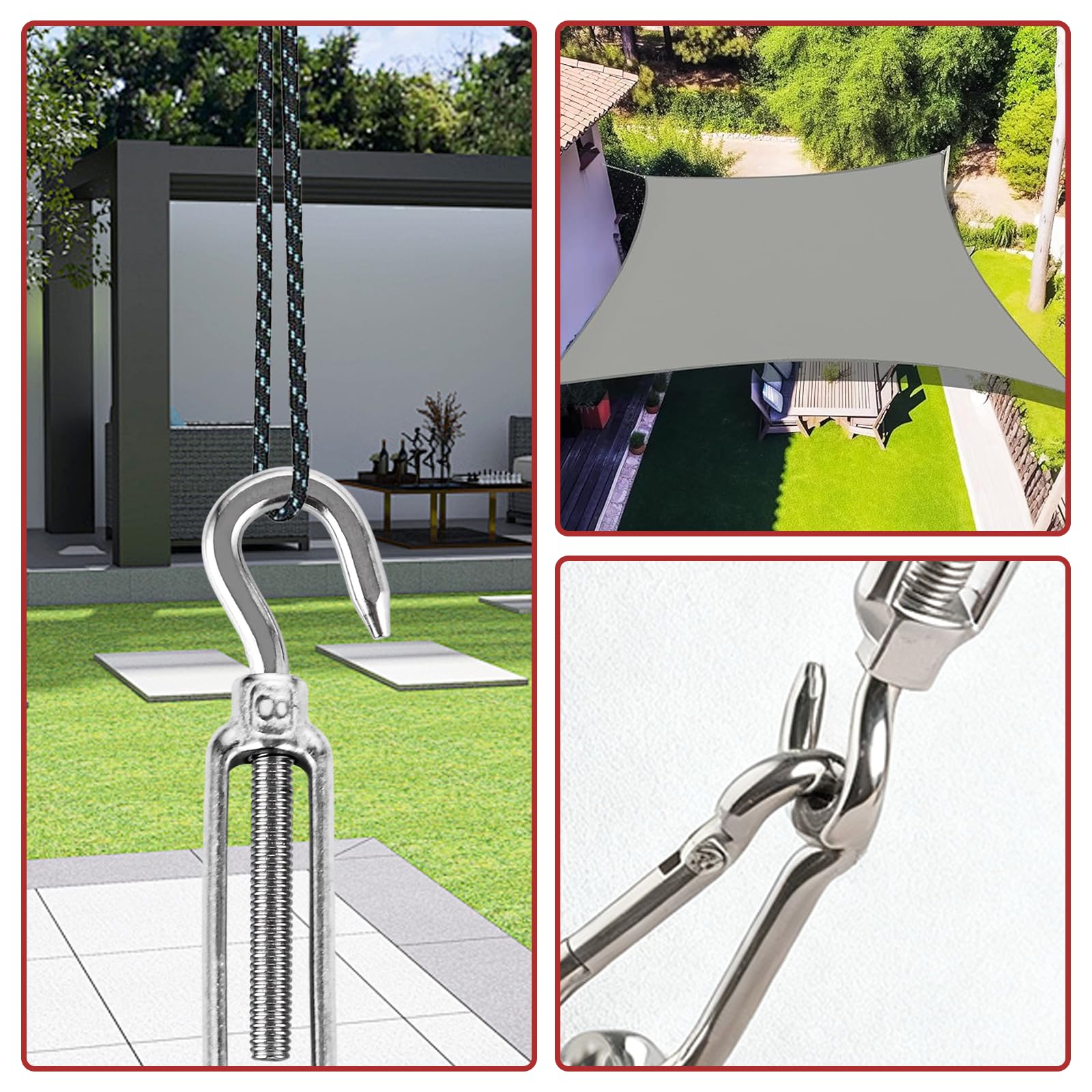 12 tenditori M8 x 192 mm, in acciaio inox 304, tenditori regolabili con ganci, tenditori per tende da sole, tenditori per filo da giardino