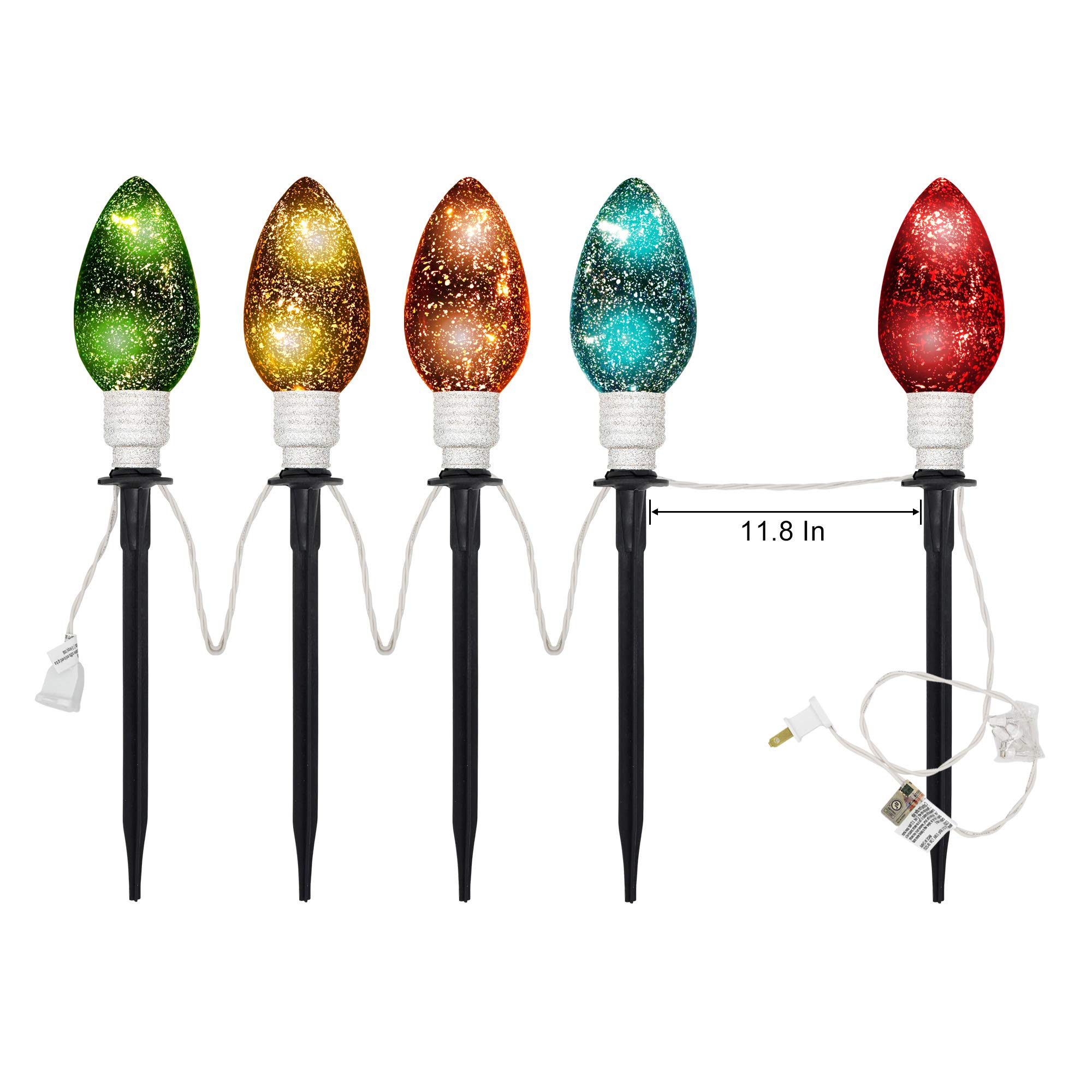 Joiedomi 2 Pack 6.5 Ft Christmas Pathway String Lights with Stakes,Set of 10 Christmas Waterproof Large Bulbs Walkway Lights for Outdoor Holiday Sidewalk Driveway Walkway Christmas Decor