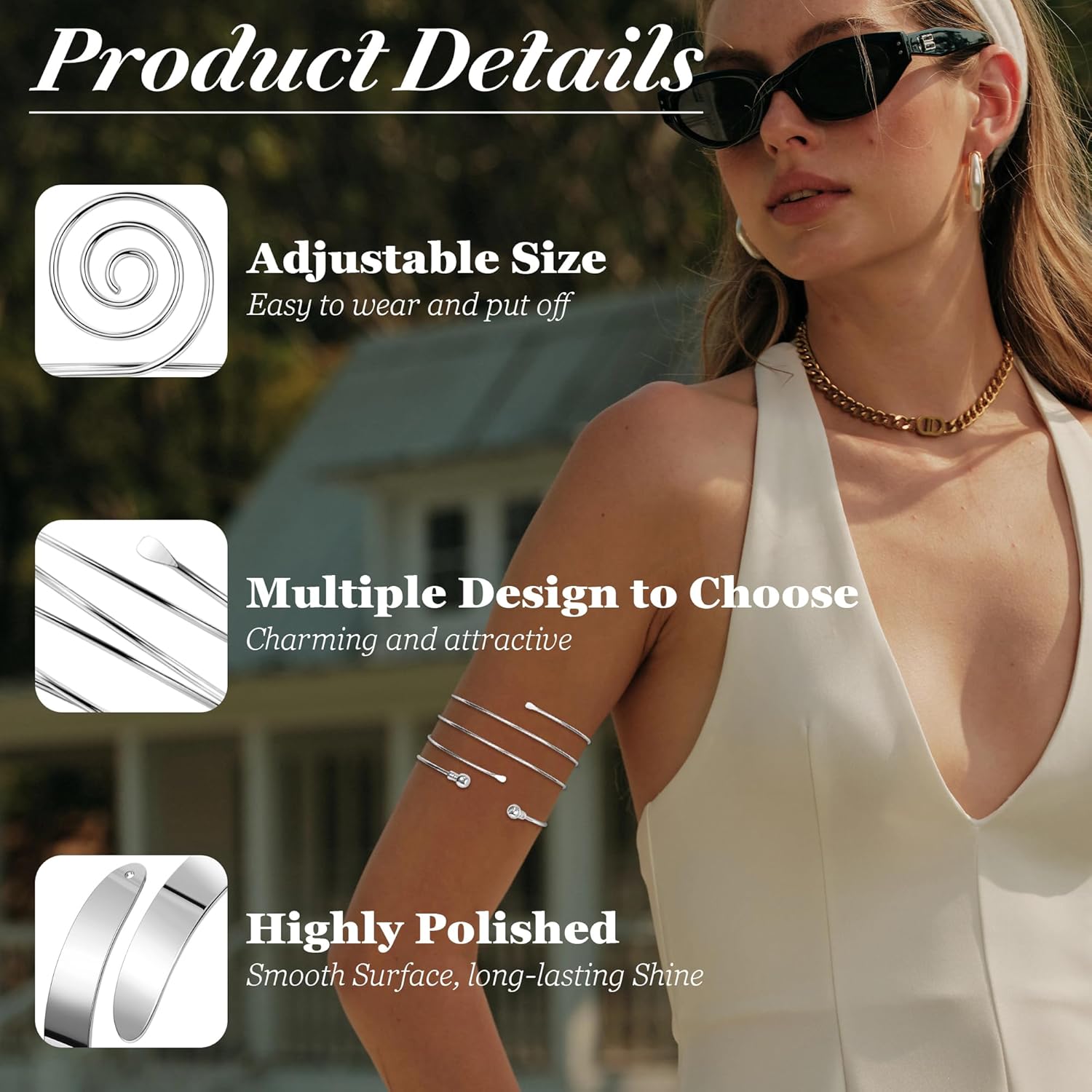 9Pcs Arm Cuff Bracelets Gold Upper Arm Cuff for Women Adjustable Upper Arm Bangle Bracelet Minimalist Irregular Arm Bangle Armband Coil Swirl Armlets Armband Jewelry Set - Image 4