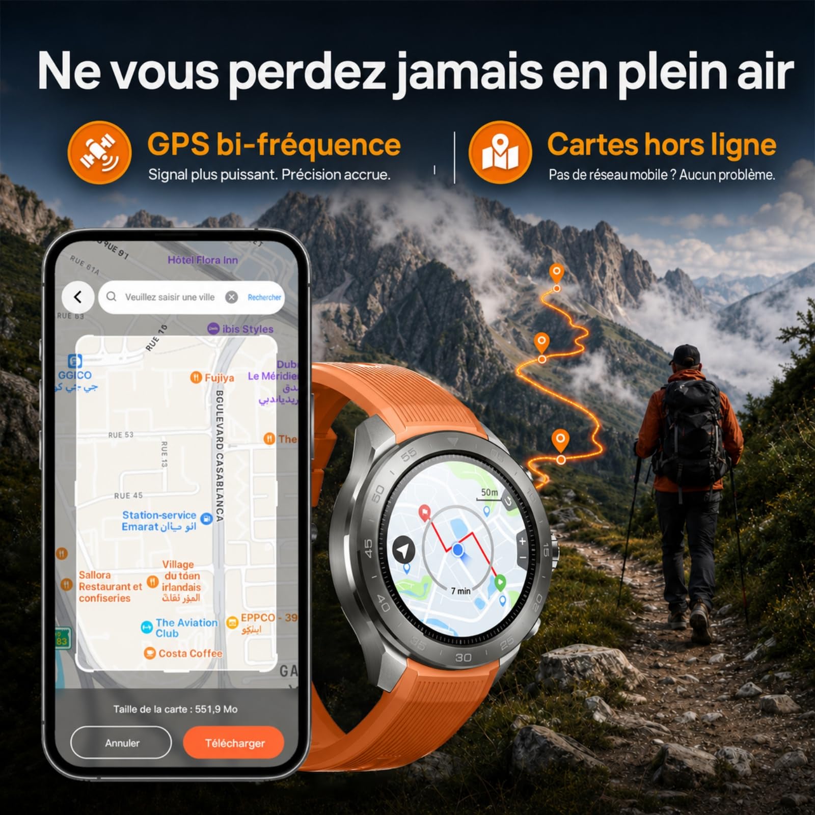 Mibro GS Explorer S Ti Montre GPS d'aventure,boîtier en Titane, Bi-Band GNSS,Carte Hors Ligne, Écran Tactile AMOLED,10 ATM, autonomie 20 Jours, Smartwatch pour la randonnée, l'alpinisme et l'apnée
