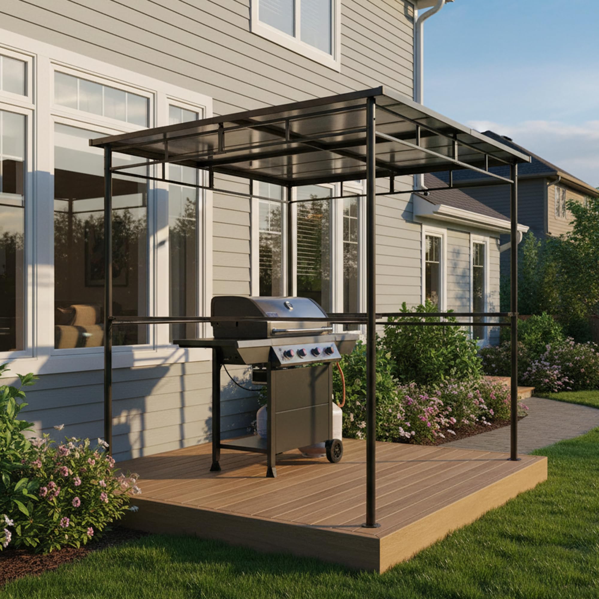 Grillpavillon Gasgrill Unterstand | Terrassendach BBQ-Grillecke 1,5 x 2,2 m | Grillstation Wetterschutz anthrazit