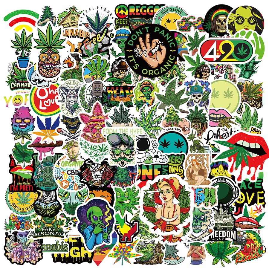 100 pcs Trippy Weed Stickers,Leaf Pot Stickers Decals for Adults Girls Mens.Skull Horror 420 Stickers for Water Bottles Laptops.Marijuana Weed Accessory Merch Gift Party Favors