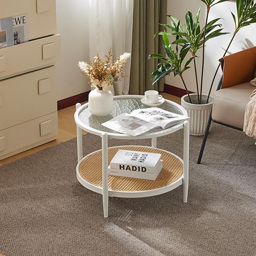 Miniatura 63 de VINGLI Mesa de centro de cristal, mesa de centro redonda de 30 pulgadas, mesas de centro negras para sala de estar, mesa auxiliar de vidrio Negro