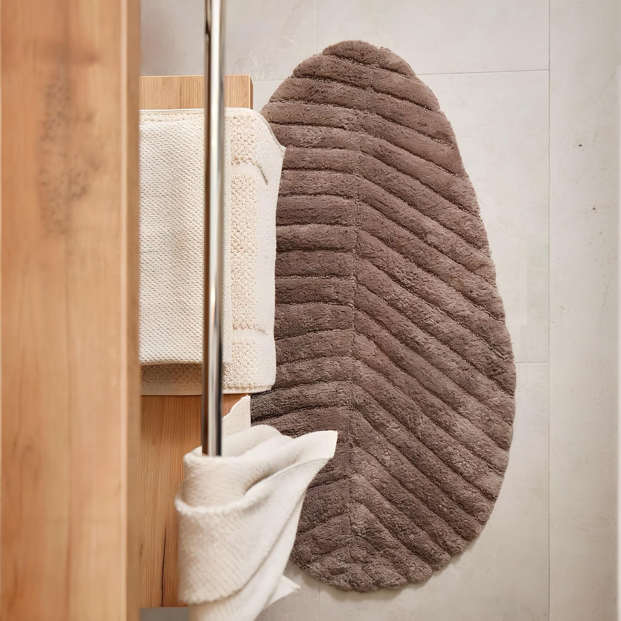 Tappeto da bagno scendi letto a pelo raso in cotone fondo antiscivolo Art. Foglia 60x110cm (Verde)