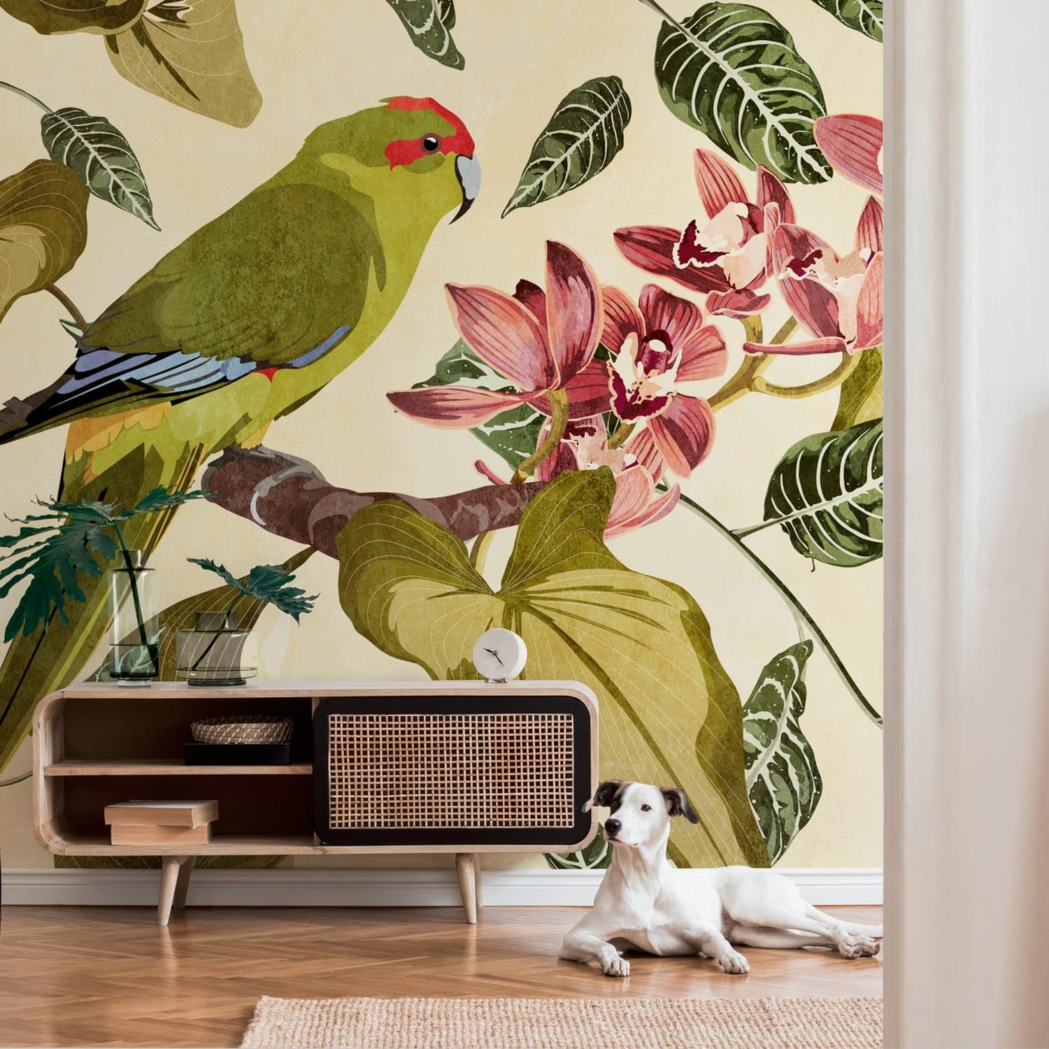 Papier peint motif d'oiseau intissé facile à poser pour masquer défauts mur 10m2